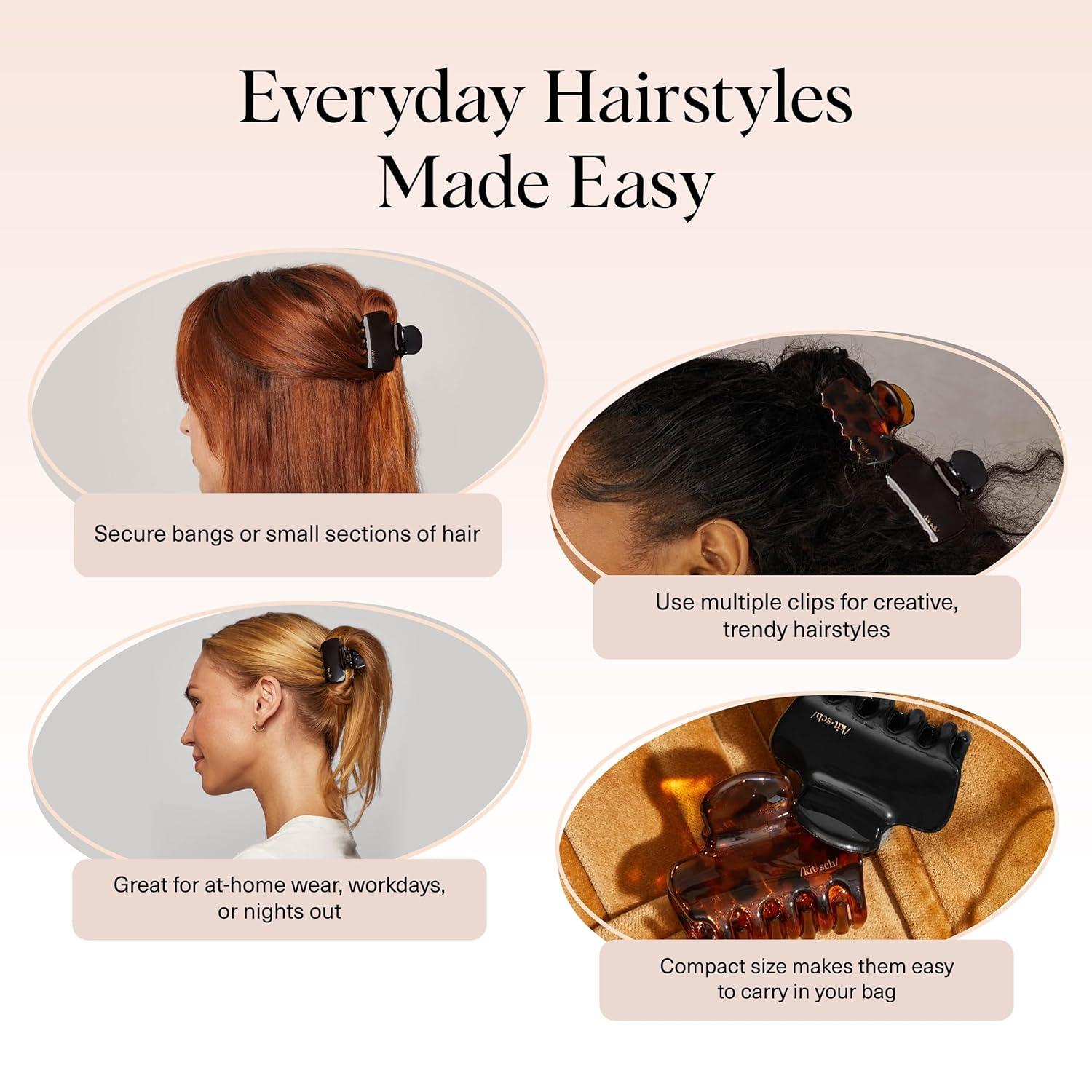 imageKitsch Large Hair Clips for Women Fashionable Loop Hair Claw Clips Matte Plastic EasyGrip Perfect for Everyday Use amp Special Occasions Ideal Gifts for Women Tortoise amp Black 2 PcsBlack and Tort Glossy Puffy 2 Pieces Medium