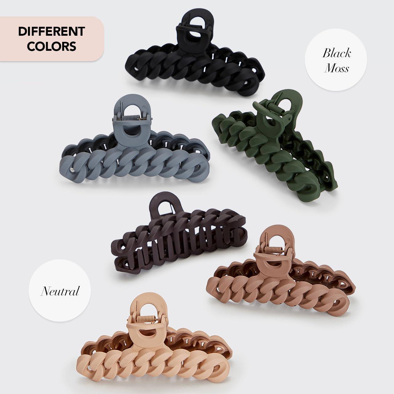 imageKitsch Large Hair Clips for Women Fashionable Loop Hair Claw Clips Matte Plastic EasyGrip Perfect for Everyday Use amp Special Occasions Ideal Gifts for Women Tortoise amp Black 2 PcsNeutral 3 Pieces Large