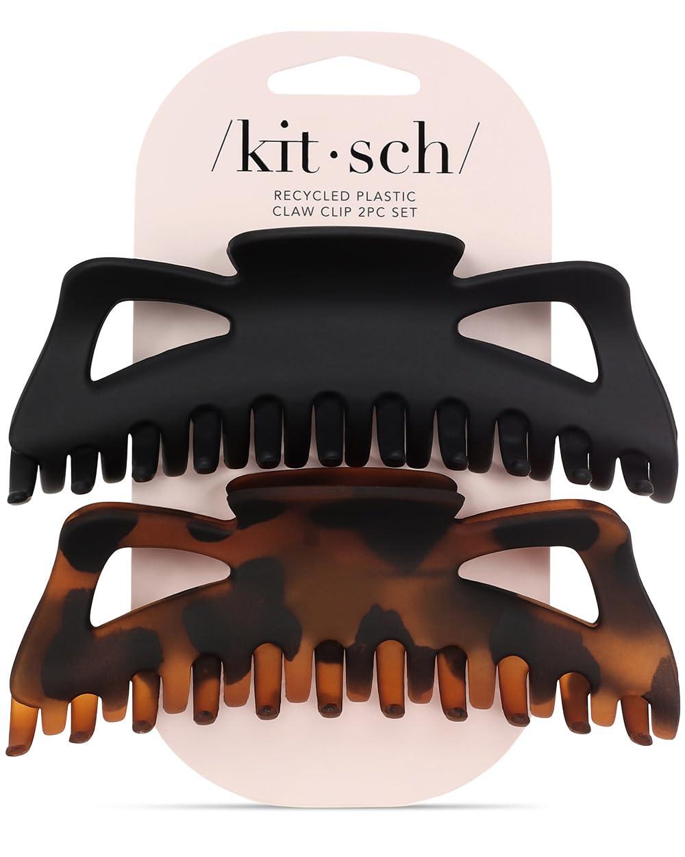imageKitsch Large Hair Clips for Women Fashionable Loop Hair Claw Clips Matte Plastic EasyGrip Perfect for Everyday Use amp Special Occasions Ideal Gifts for Women Tortoise amp Black 2 PcsSolid