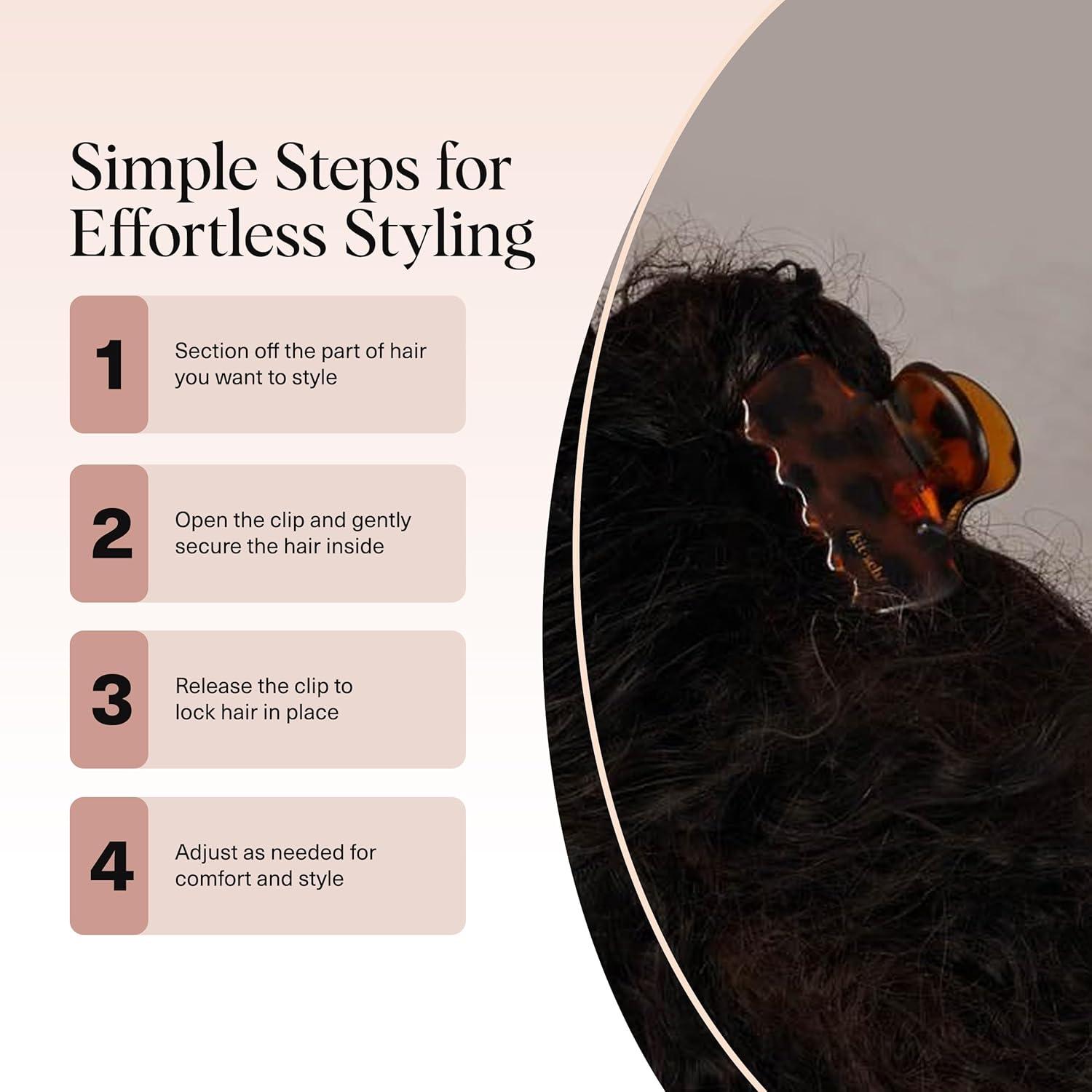 imageKitsch Large Hair Clips for Women Fashionable Loop Hair Claw Clips Matte Plastic EasyGrip Perfect for Everyday Use amp Special Occasions Ideal Gifts for Women Tortoise amp Black 2 PcsBlack and Tort Glossy Puffy 2 Pieces Medium