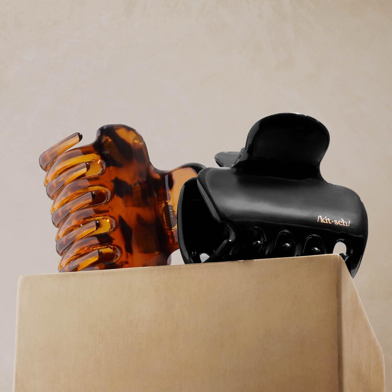 imageKitsch Large Hair Clips for Women Fashionable Loop Hair Claw Clips Matte Plastic EasyGrip Perfect for Everyday Use amp Special Occasions Ideal Gifts for Women Tortoise amp Black 2 PcsBlack and Tort Glossy Puffy 2 Pieces Medium