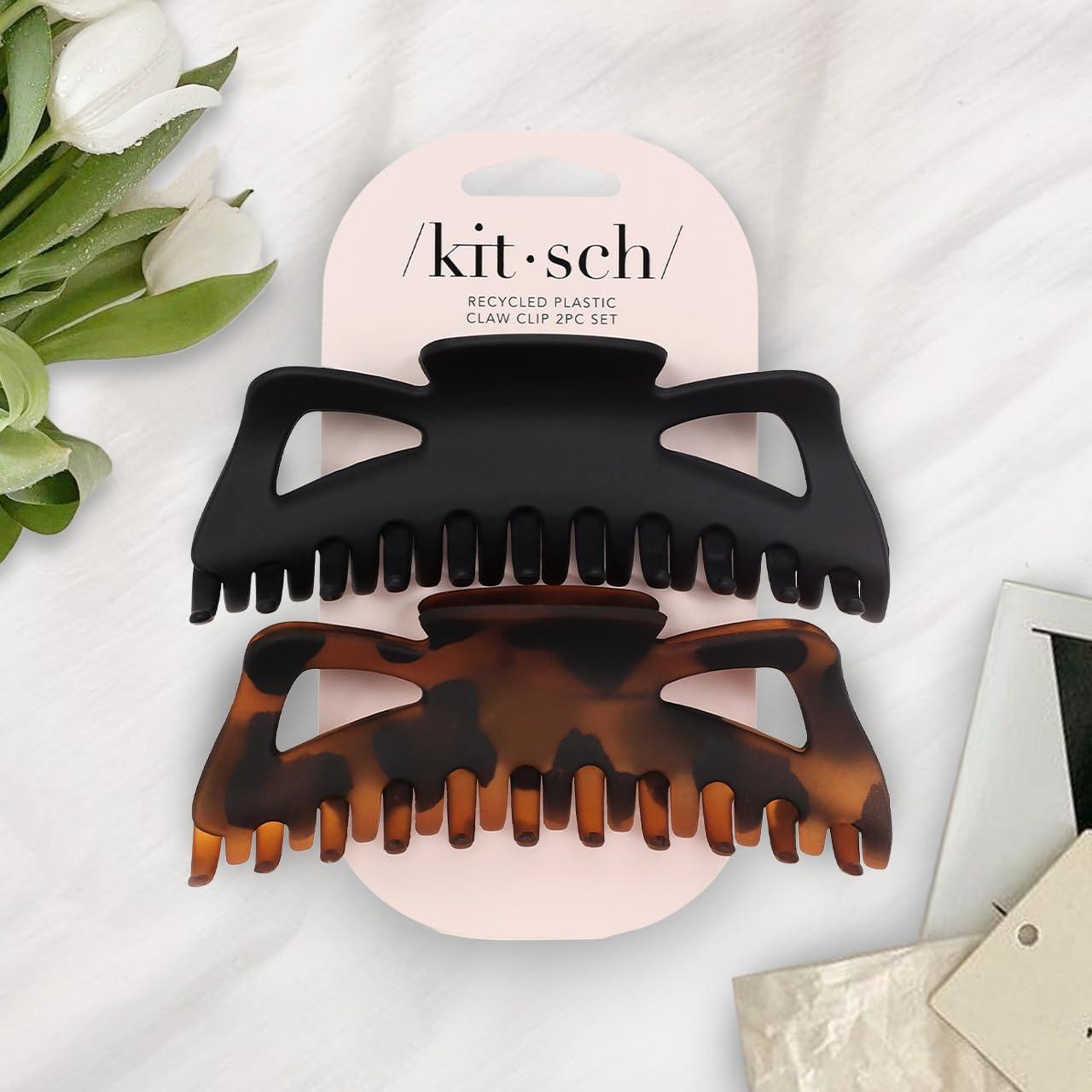imageKitsch Large Hair Clips for Women Fashionable Loop Hair Claw Clips Matte Plastic EasyGrip Perfect for Everyday Use amp Special Occasions Ideal Gifts for Women Tortoise amp Black 2 PcsSolid