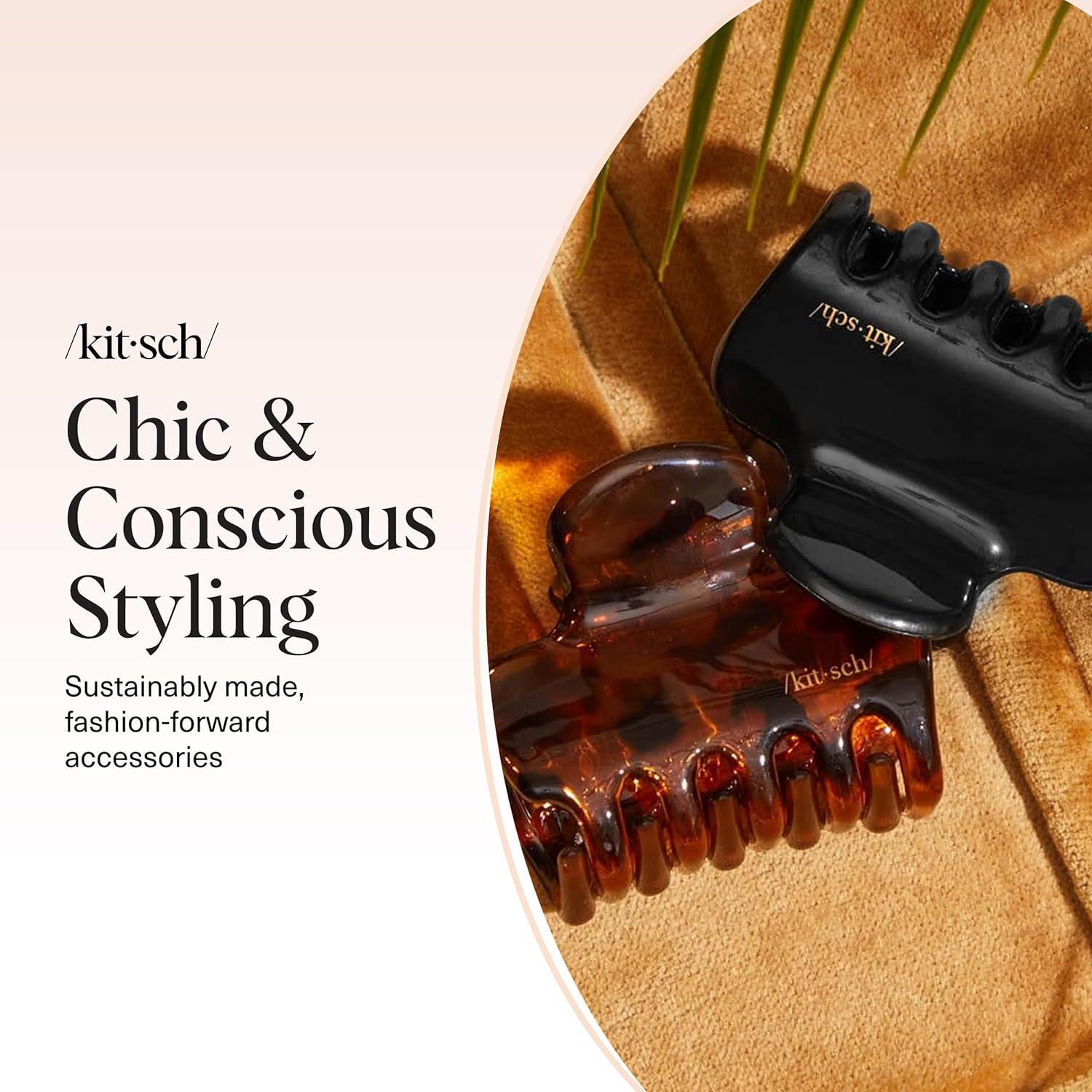 imageKitsch Large Hair Clips for Women Fashionable Loop Hair Claw Clips Matte Plastic EasyGrip Perfect for Everyday Use amp Special Occasions Ideal Gifts for Women Tortoise amp Black 2 PcsBlack and Tort Glossy Puffy 2 Pieces Medium