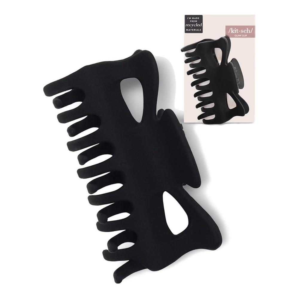 imageKitsch Large Hair Clips for Women Fashionable Loop Hair Claw Clips Matte Plastic EasyGrip Perfect for Everyday Use amp Special Occasions Ideal Gifts for Women Tortoise amp Black 2 PcsElectroplated Springs Black 1 Piece Large