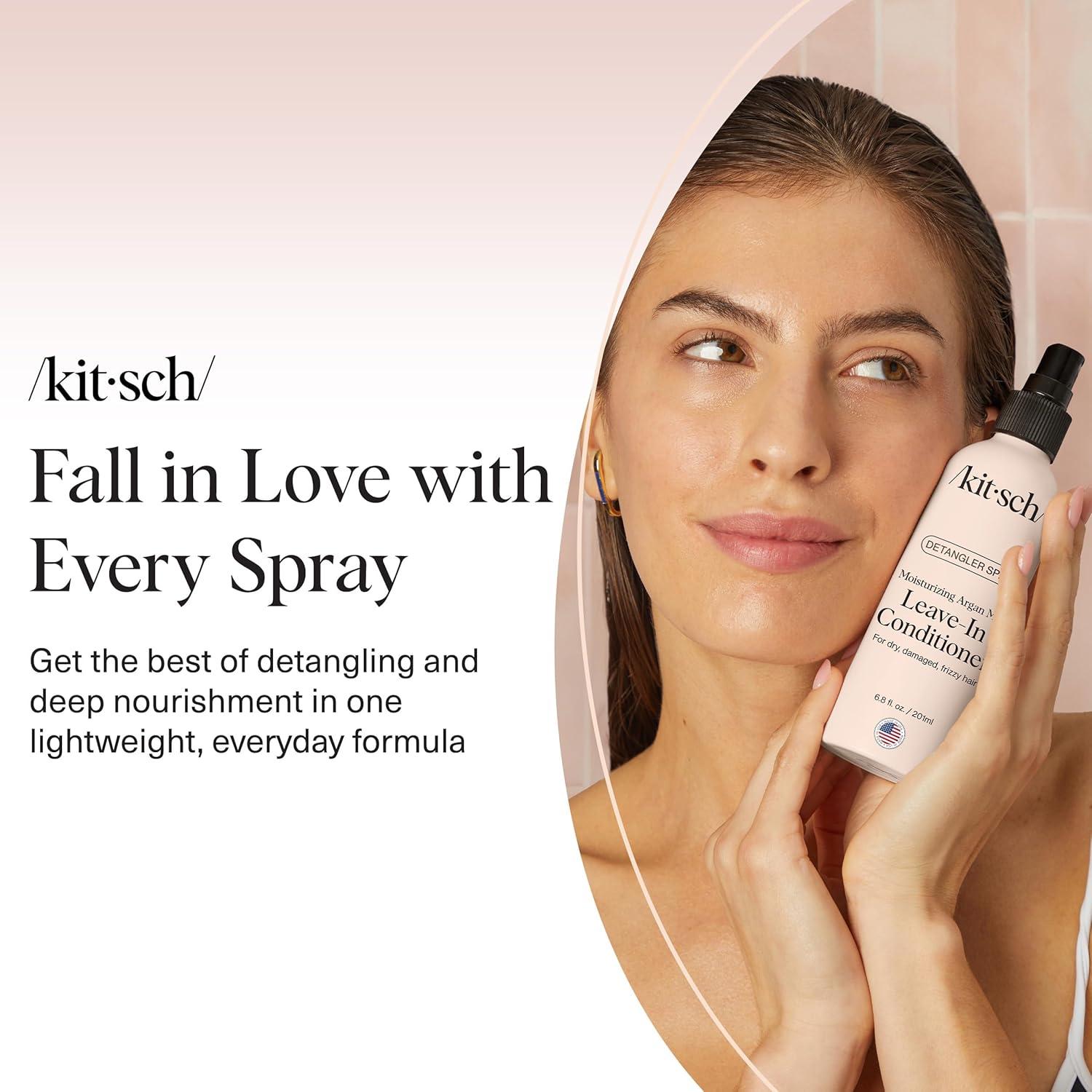 imageKitsch Argan Milk Leave In Conditioner Spray Hair Detangler Spray for Curly Wavy Fine Dry amp Damaged Hair SiliconeFree Ideal Gifts for Women 63oz