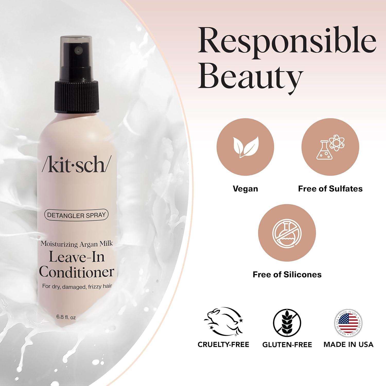 imageKitsch Argan Milk Leave In Conditioner Spray Hair Detangler Spray for Curly Wavy Fine Dry amp Damaged Hair SiliconeFree Ideal Gifts for Women 63oz