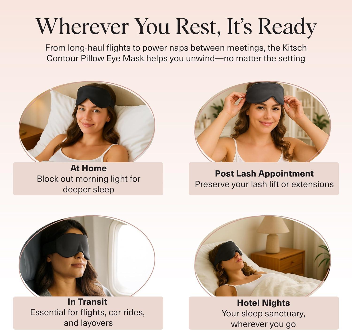 imageKitsch Contour Pillow Eye Mask Softer Than Silk Eye Masks for Sleep Blindfold Sleep Masks for Women amp Men No Eye Pressure Lightweight Eye Care Travel Essentials BlushCharcoal