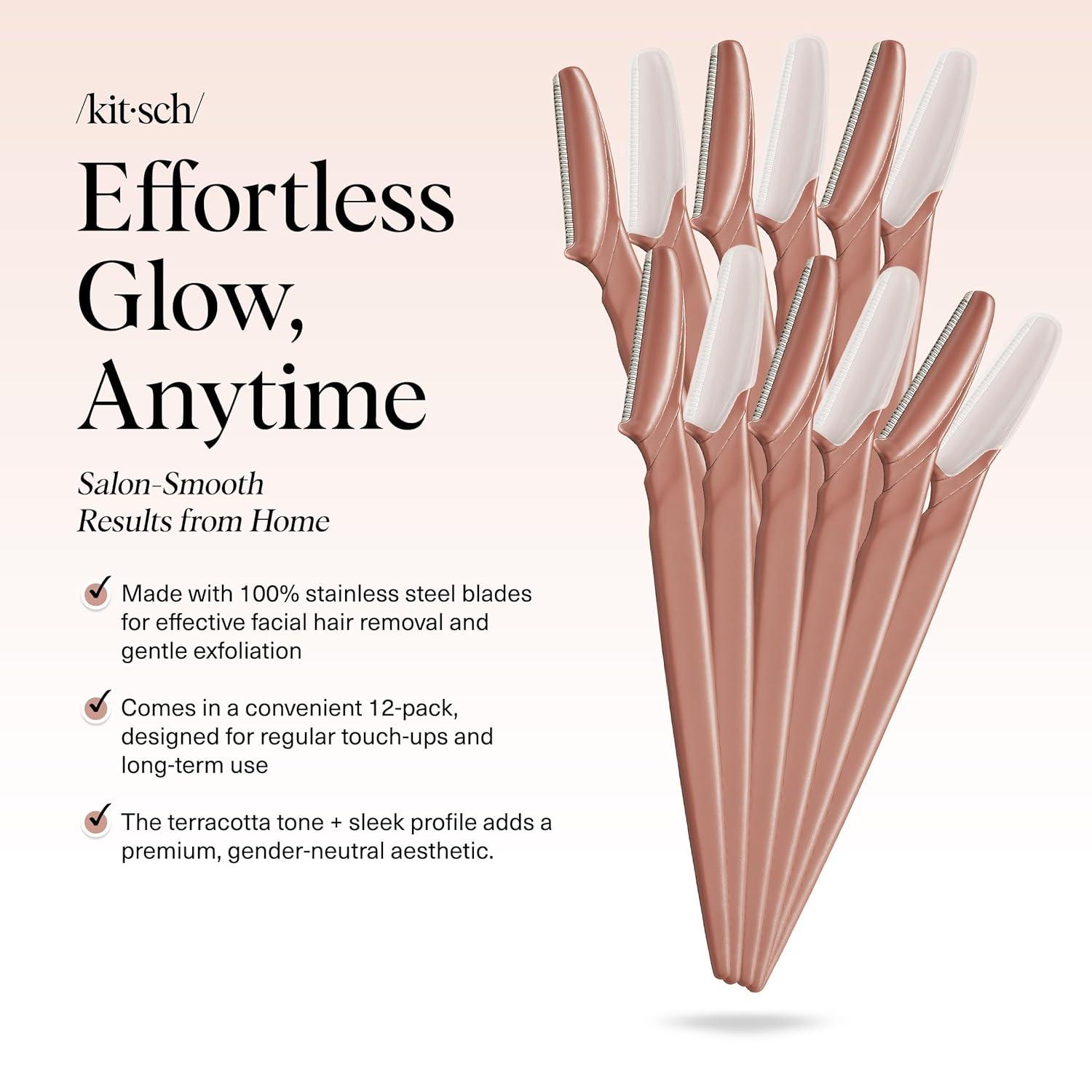 imageKitsch Dermaplane Razor for Women Face Face Razors for Women amp Men Eyebrow Trimmer amp Face Shaver Exfoliating Facial Razor amp Skin Care Tool for Smoother Skin Assorted Cherry Blossom 6 pcsTerracotta