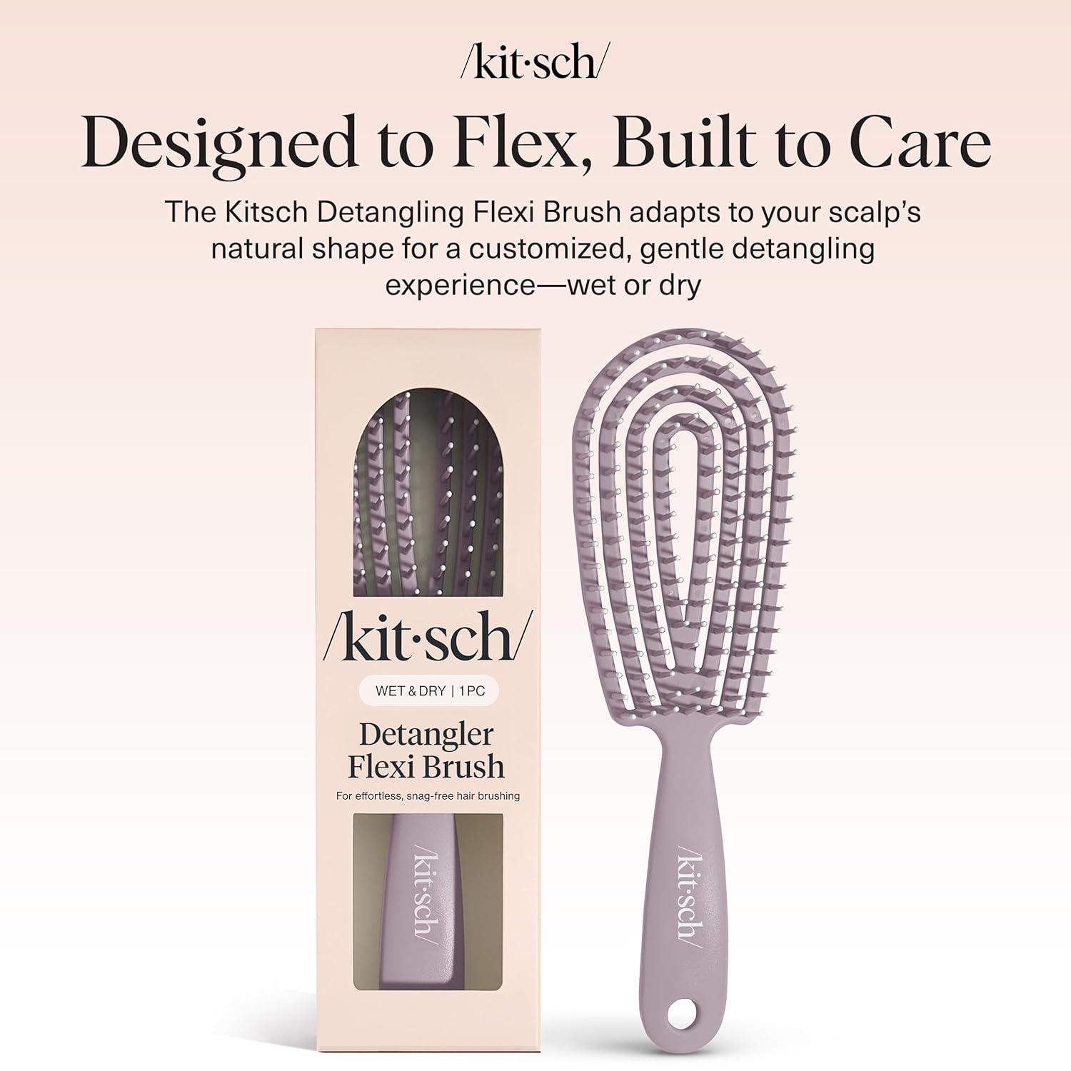 imageKitsch Detangler Brush Flexible Curly Hair Brush for Women Men amp Kids Detangling Hairbrush with Bendable Frame and UltraSmooth Bristles for Wet or Dry Strands TerracottaSoft Violet