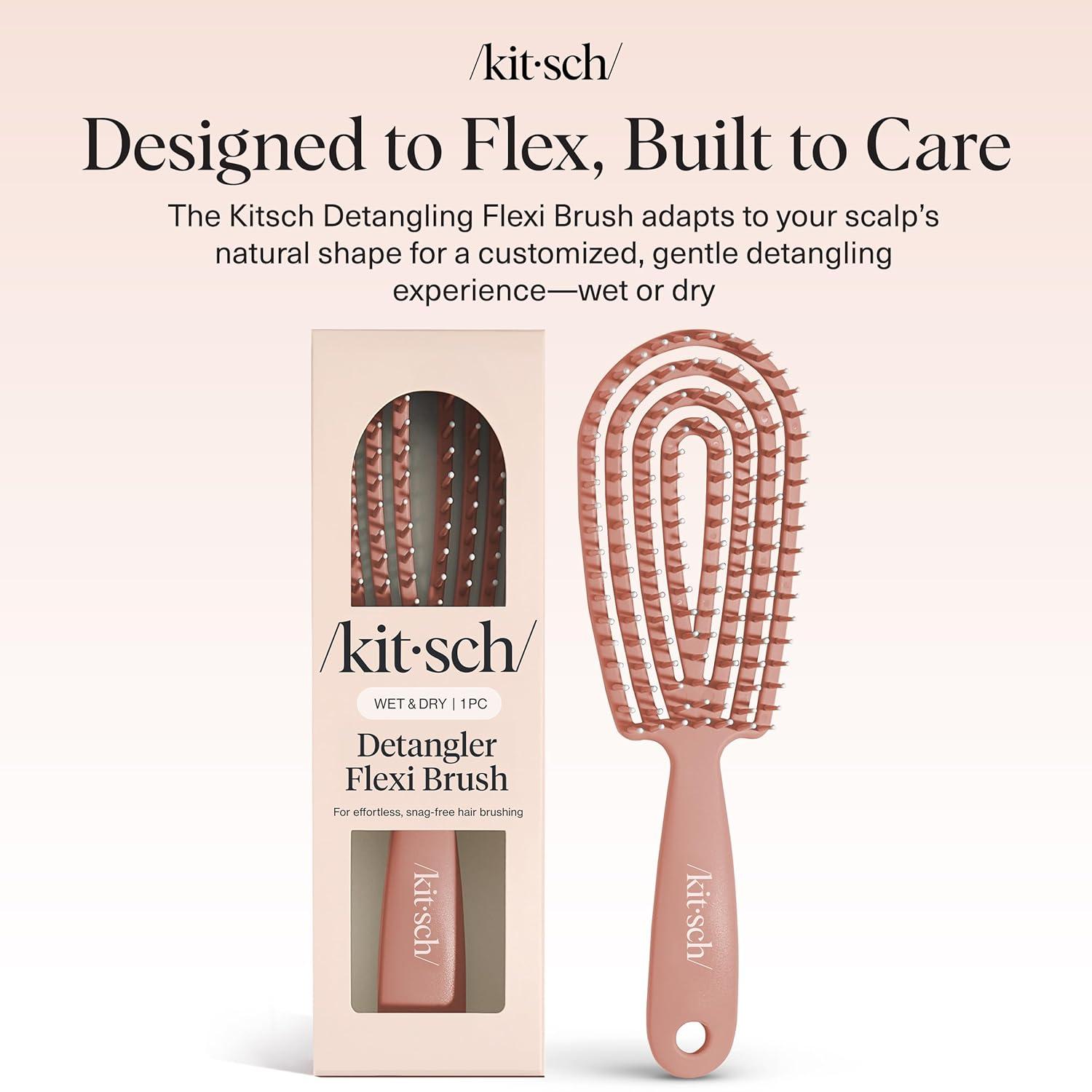 imageKitsch Detangler Brush Flexible Curly Hair Brush for Women Men amp Kids Detangling Hairbrush with Bendable Frame and UltraSmooth Bristles for Wet or Dry Strands TerracottaTerracotta