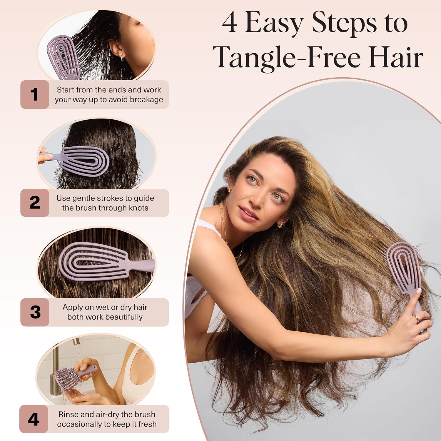 imageKitsch Detangler Brush Flexible Curly Hair Brush for Women Men amp Kids Detangling Hairbrush with Bendable Frame and UltraSmooth Bristles for Wet or Dry Strands TerracottaSoft Violet