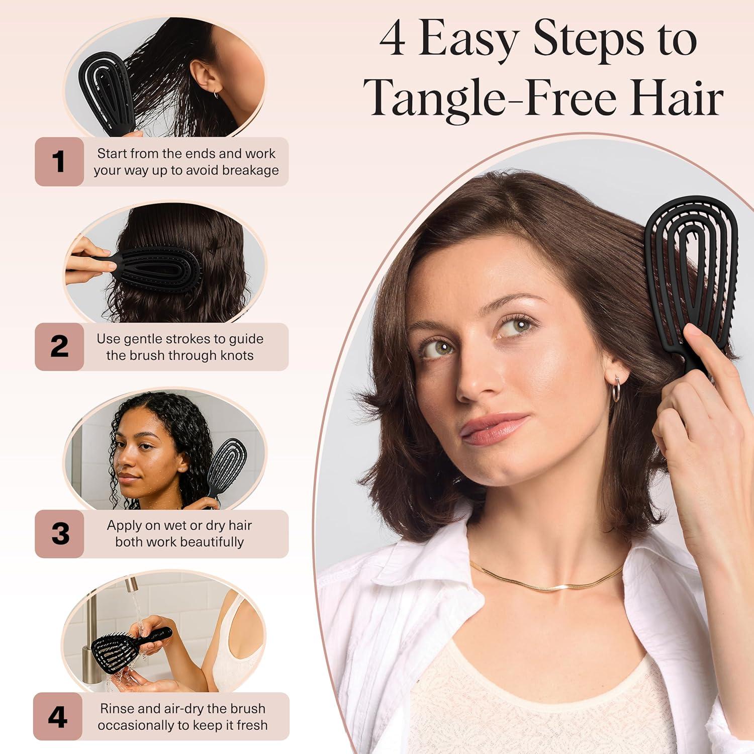 imageKitsch Detangler Brush Flexible Curly Hair Brush for Women Men amp Kids Detangling Hairbrush with Bendable Frame and UltraSmooth Bristles for Wet or Dry Strands TerracottaBlack