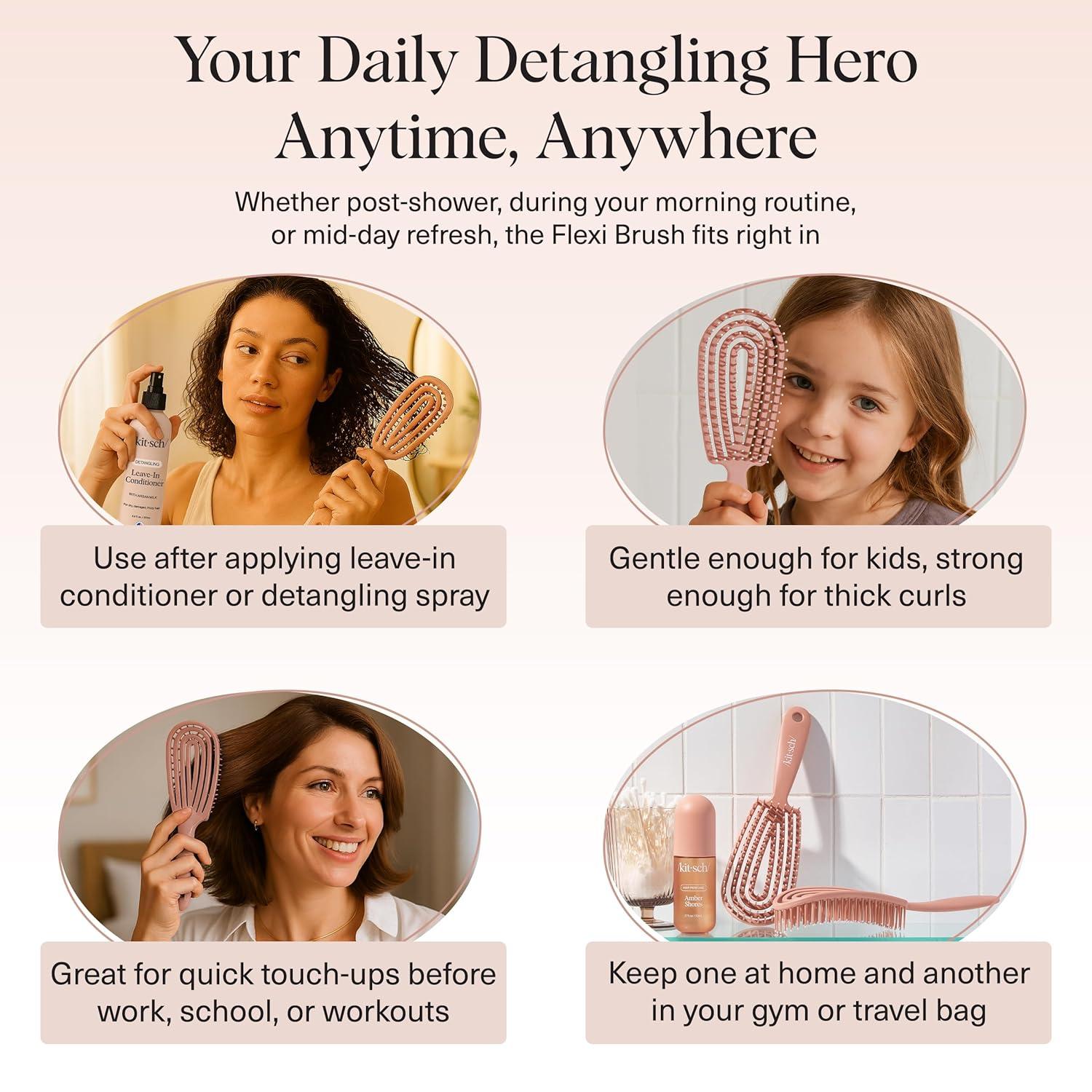 imageKitsch Detangler Brush Flexible Curly Hair Brush for Women Men amp Kids Detangling Hairbrush with Bendable Frame and UltraSmooth Bristles for Wet or Dry Strands TerracottaTerracotta