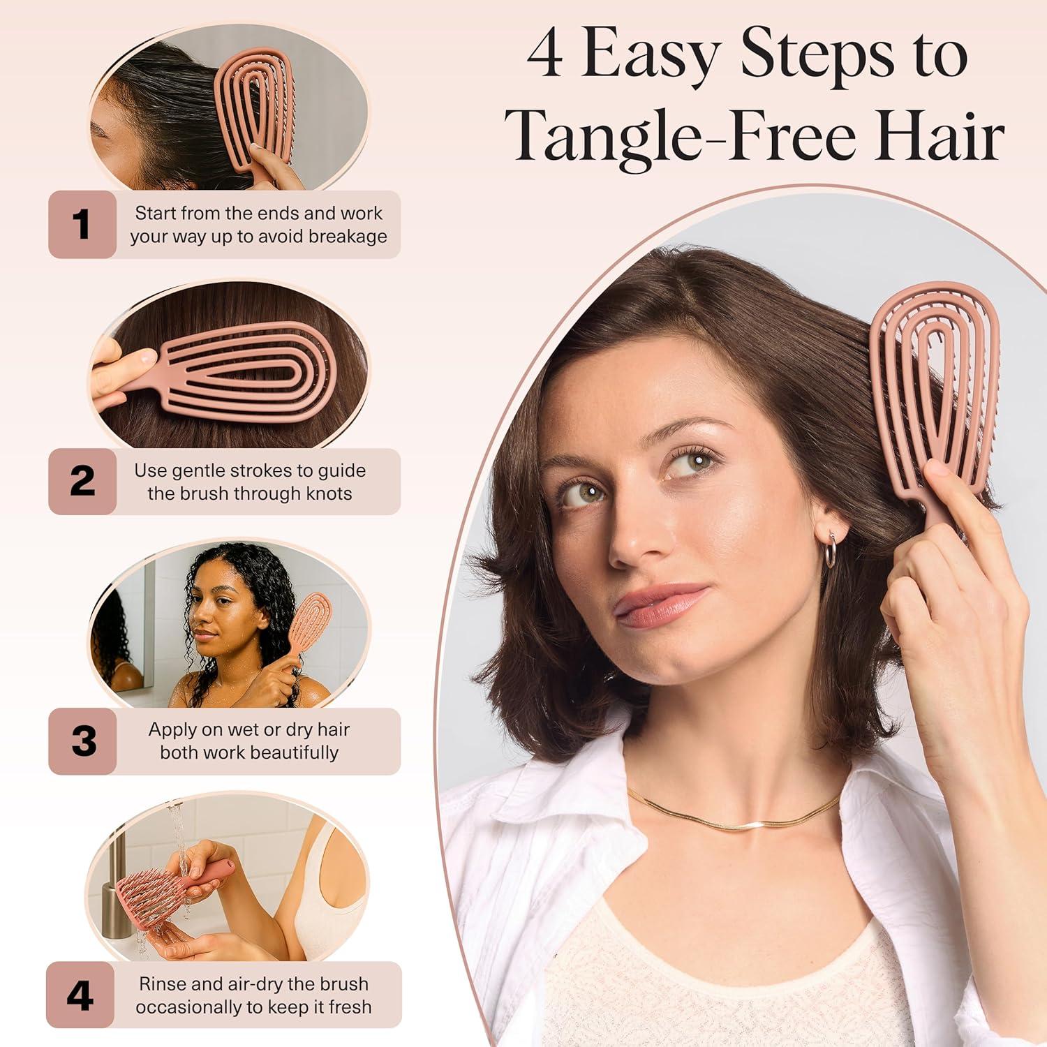 imageKitsch Detangler Brush Flexible Curly Hair Brush for Women Men amp Kids Detangling Hairbrush with Bendable Frame and UltraSmooth Bristles for Wet or Dry Strands TerracottaTerracotta