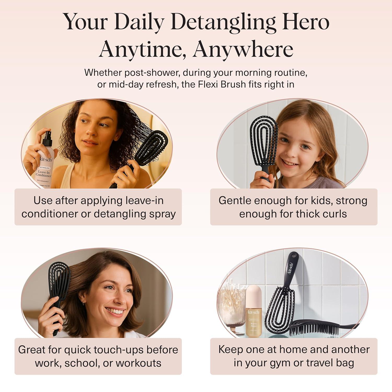 imageKitsch Detangler Brush Flexible Curly Hair Brush for Women Men amp Kids Detangling Hairbrush with Bendable Frame and UltraSmooth Bristles for Wet or Dry Strands TerracottaBlack