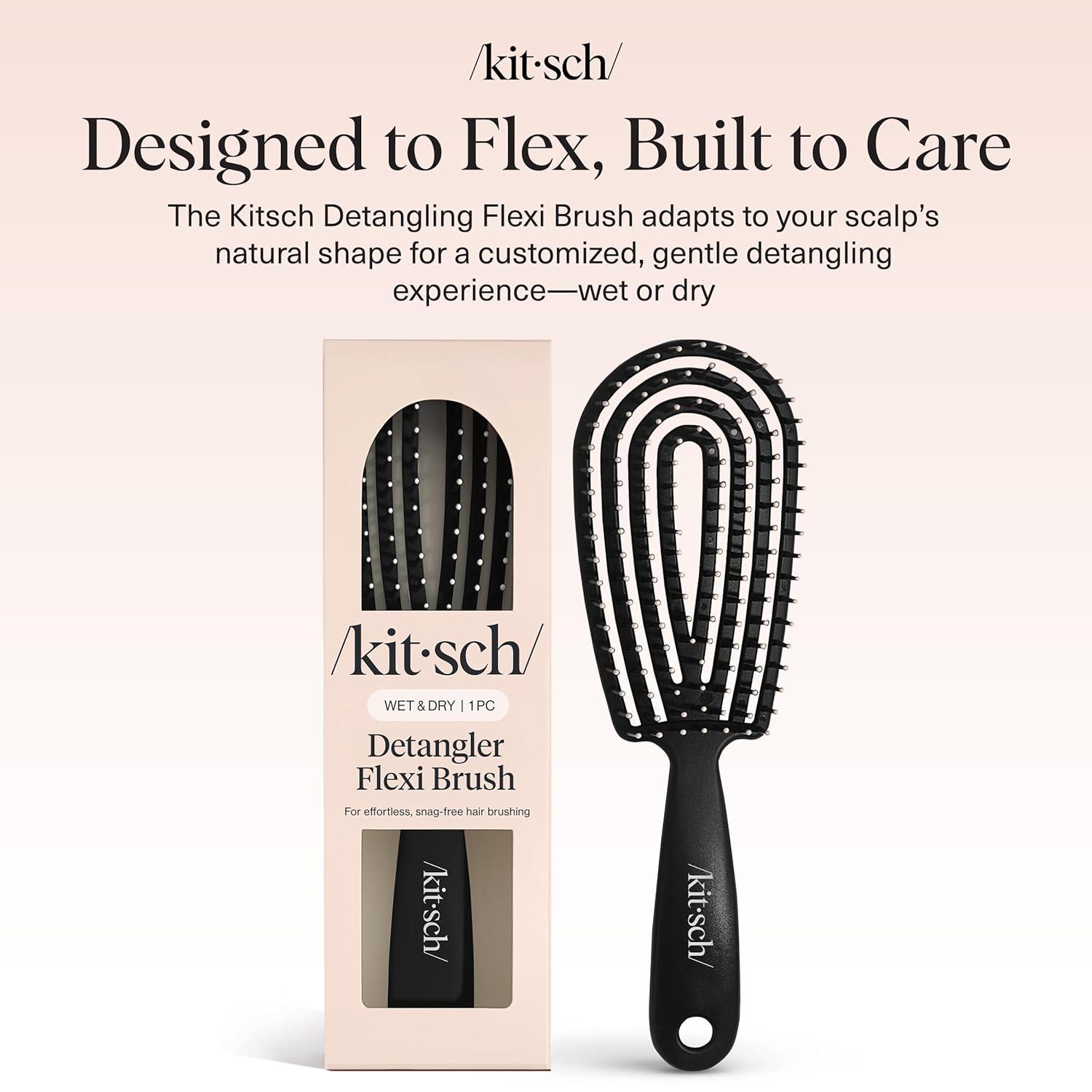 imageKitsch Detangler Brush Flexible Curly Hair Brush for Women Men amp Kids Detangling Hairbrush with Bendable Frame and UltraSmooth Bristles for Wet or Dry Strands TerracottaBlack