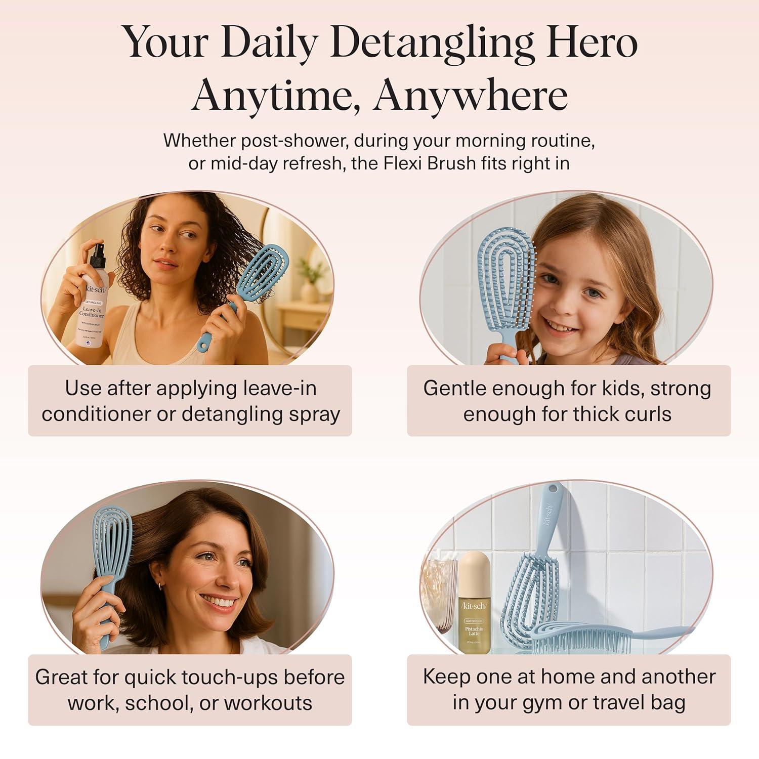 imageKitsch Detangler Brush Flexible Curly Hair Brush for Women Men amp Kids Detangling Hairbrush with Bendable Frame and UltraSmooth Bristles for Wet or Dry Strands TerracottaHaze Blue