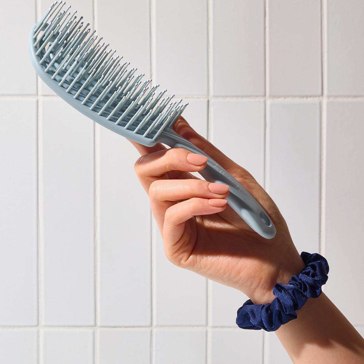 imageKitsch Detangler Brush Flexible Curly Hair Brush for Women Men amp Kids Detangling Hairbrush with Bendable Frame and UltraSmooth Bristles for Wet or Dry Strands TerracottaHaze Blue