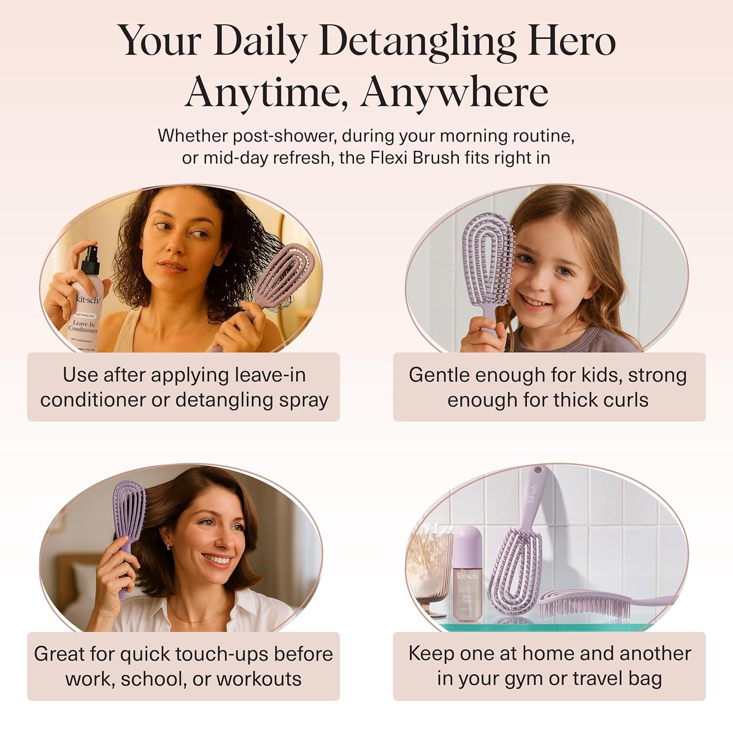 imageKitsch Detangler Brush Flexible Curly Hair Brush for Women Men amp Kids Detangling Hairbrush with Bendable Frame and UltraSmooth Bristles for Wet or Dry Strands TerracottaSoft Violet