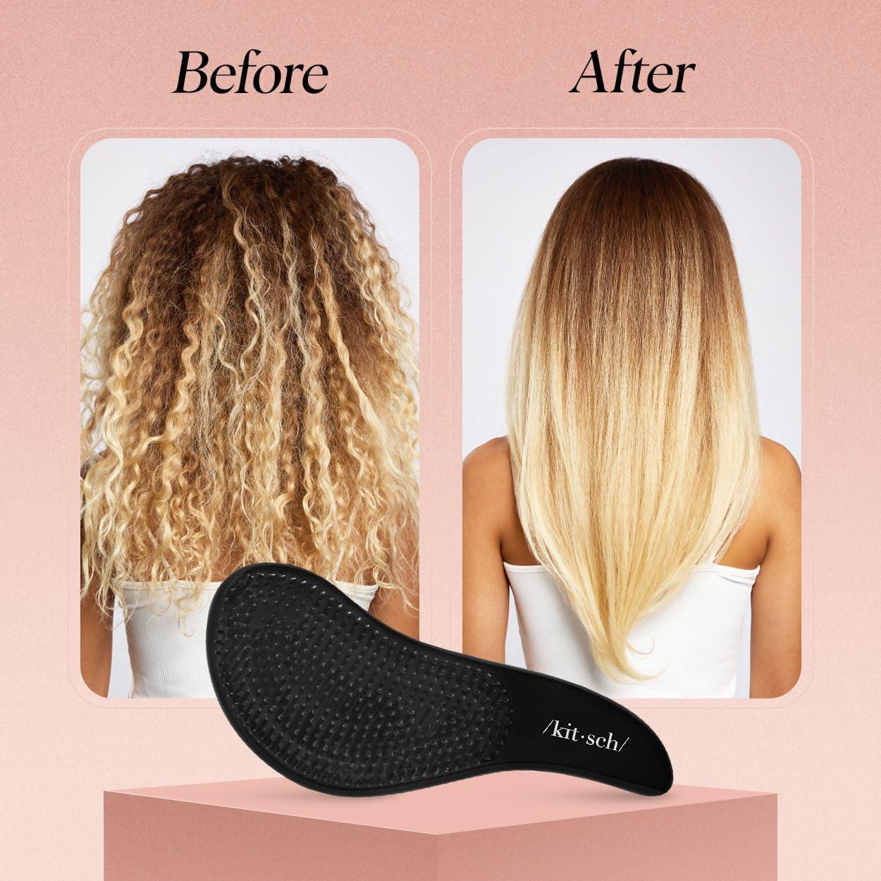 imageKitsch Detangler Brush Gentle Curly Hair Brush with Flexible Bristles for All Hair Types Wet or Dry Detangling Hair Brushes for Women amp Men Adults amp Kids BlackBlack