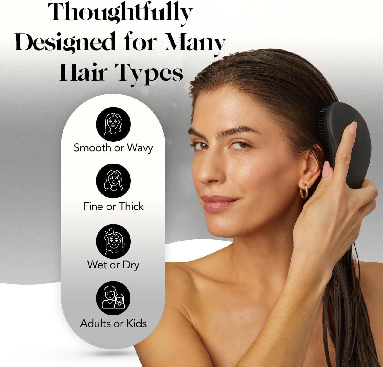 imageKitsch Detangler Brush Gentle Curly Hair Brush with Flexible Bristles for All Hair Types Wet or Dry Detangling Hair Brushes for Women amp Men Adults amp Kids BlackBlack