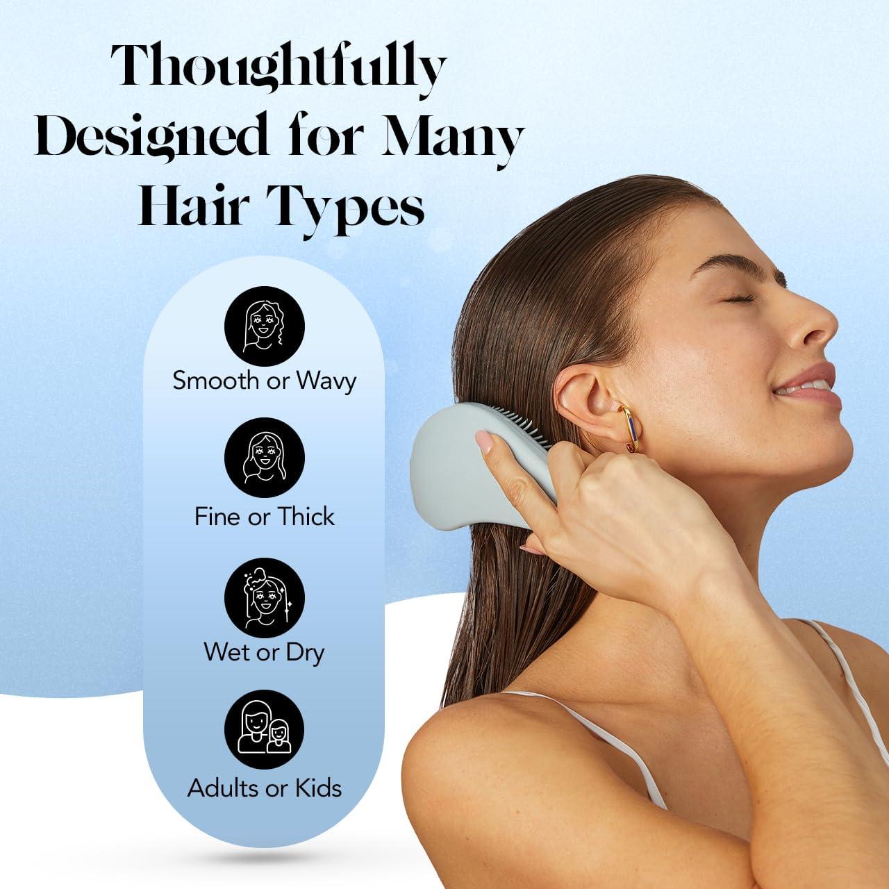 imageKitsch Detangler Brush  Gentle Curly Hair Brush with Flexible Bristles for All Hair Types  Wet or Dry  Detangling Hair Brushes for Women amp Men Adults amp Kids  BlackHaze Blue