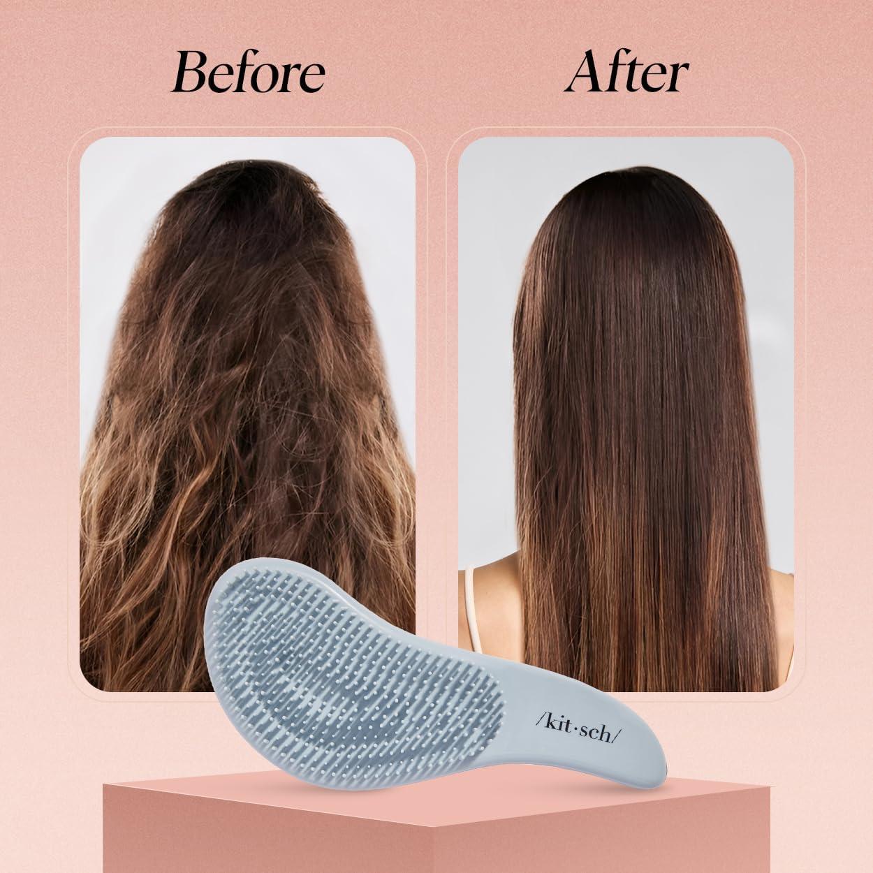imageKitsch Detangler Brush  Gentle Curly Hair Brush with Flexible Bristles for All Hair Types  Wet or Dry  Detangling Hair Brushes for Women amp Men Adults amp Kids  BlackHaze Blue