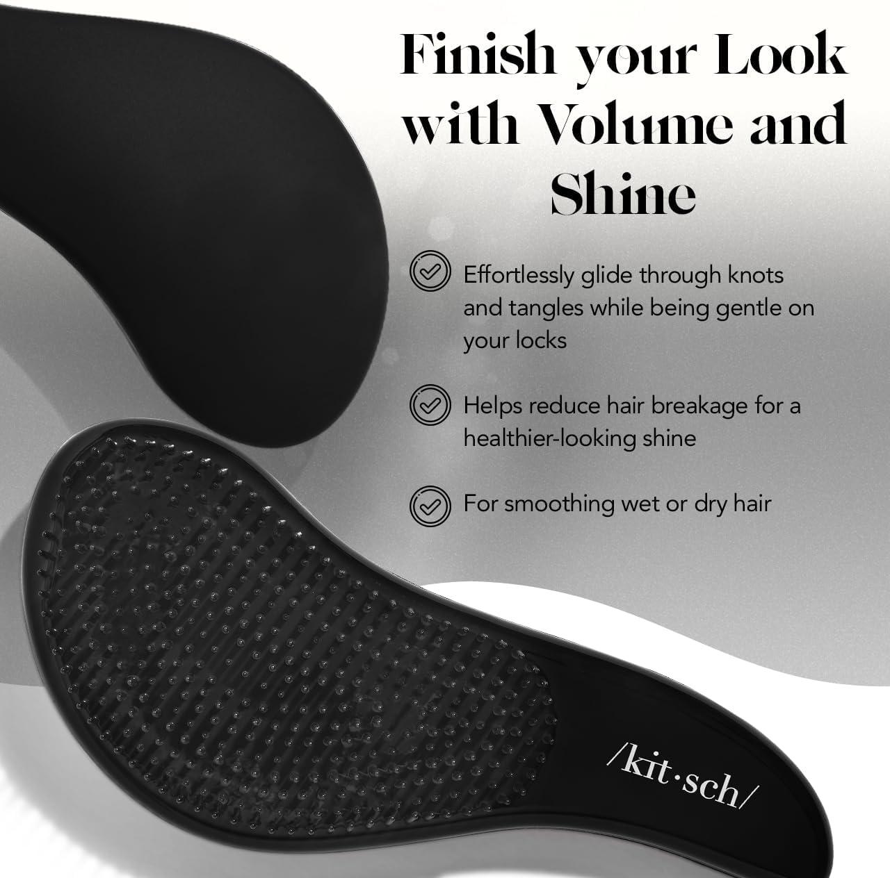 imageKitsch Detangler Brush Gentle Curly Hair Brush with Flexible Bristles for All Hair Types Wet or Dry Detangling Hair Brushes for Women amp Men Adults amp Kids BlackBlack