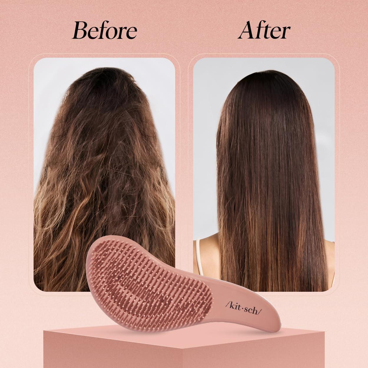 imageKitsch Detangler Brush  Gentle Curly Hair Brush with Flexible Bristles for All Hair Types  Wet or Dry  Detangling Hair Brushes for Women amp Men Adults amp Kids  BlackTerracotta