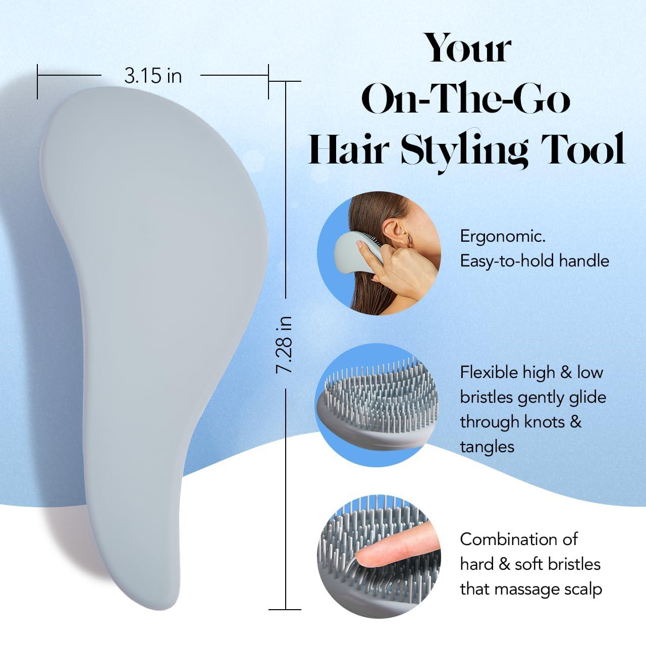 imageKitsch Detangler Brush  Gentle Curly Hair Brush with Flexible Bristles for All Hair Types  Wet or Dry  Detangling Hair Brushes for Women amp Men Adults amp Kids  BlackHaze Blue