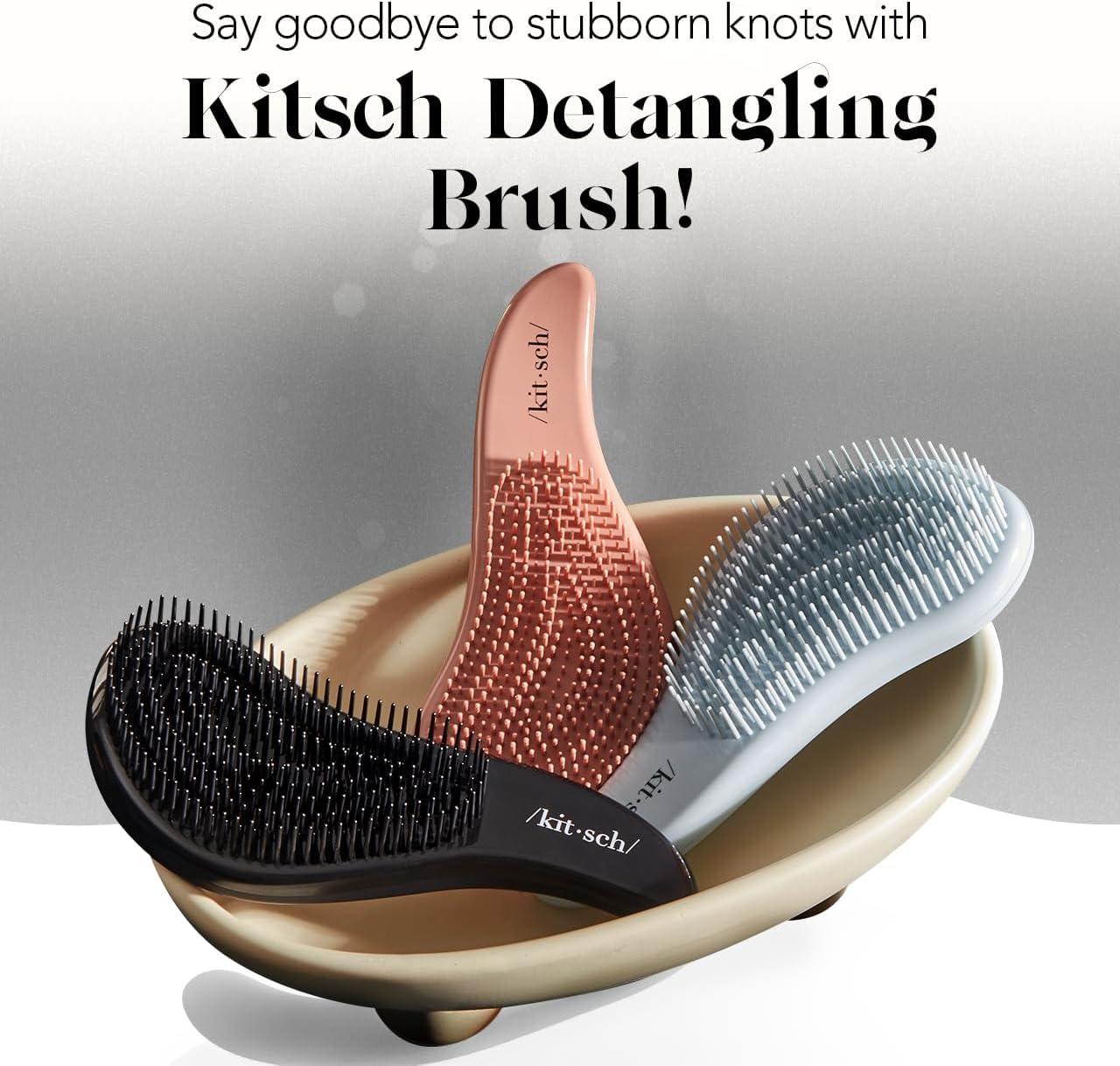 imageKitsch Detangler Brush  Gentle Curly Hair Brush with Flexible Bristles for All Hair Types  Wet or Dry  Detangling Hair Brushes for Women amp Men Adults amp Kids  BlackTerracotta