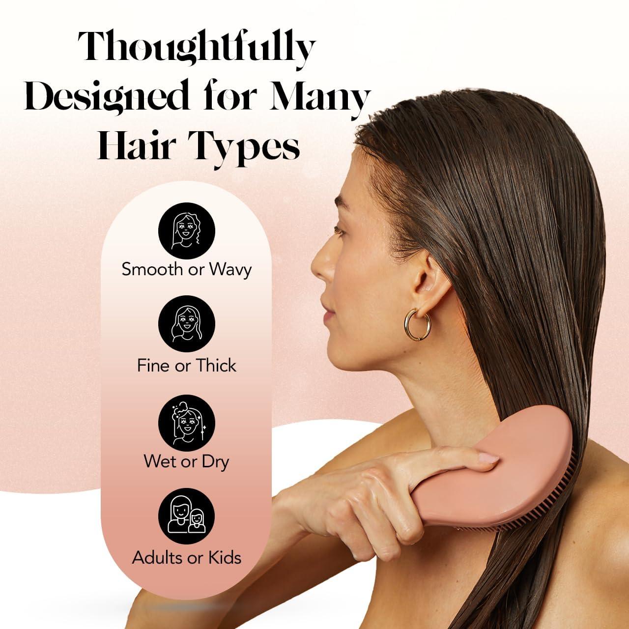 imageKitsch Detangler Brush  Gentle Curly Hair Brush with Flexible Bristles for All Hair Types  Wet or Dry  Detangling Hair Brushes for Women amp Men Adults amp Kids  BlackTerracotta