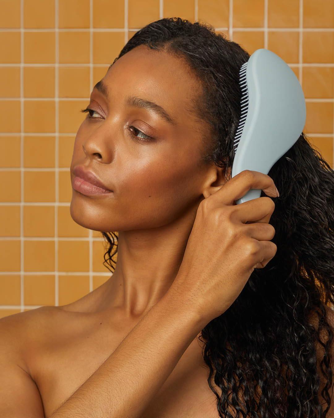 imageKitsch Detangler Brush  Gentle Curly Hair Brush with Flexible Bristles for All Hair Types  Wet or Dry  Detangling Hair Brushes for Women amp Men Adults amp Kids  BlackHaze Blue