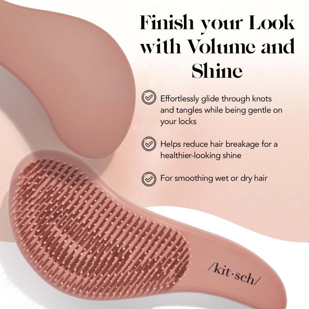 imageKitsch Detangler Brush  Gentle Curly Hair Brush with Flexible Bristles for All Hair Types  Wet or Dry  Detangling Hair Brushes for Women amp Men Adults amp Kids  BlackTerracotta