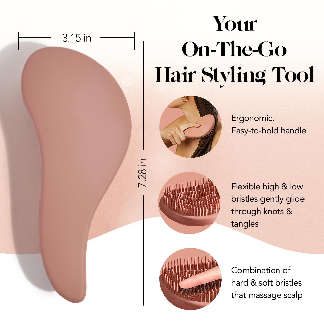 imageKitsch Detangler Brush  Gentle Curly Hair Brush with Flexible Bristles for All Hair Types  Wet or Dry  Detangling Hair Brushes for Women amp Men Adults amp Kids  BlackTerracotta