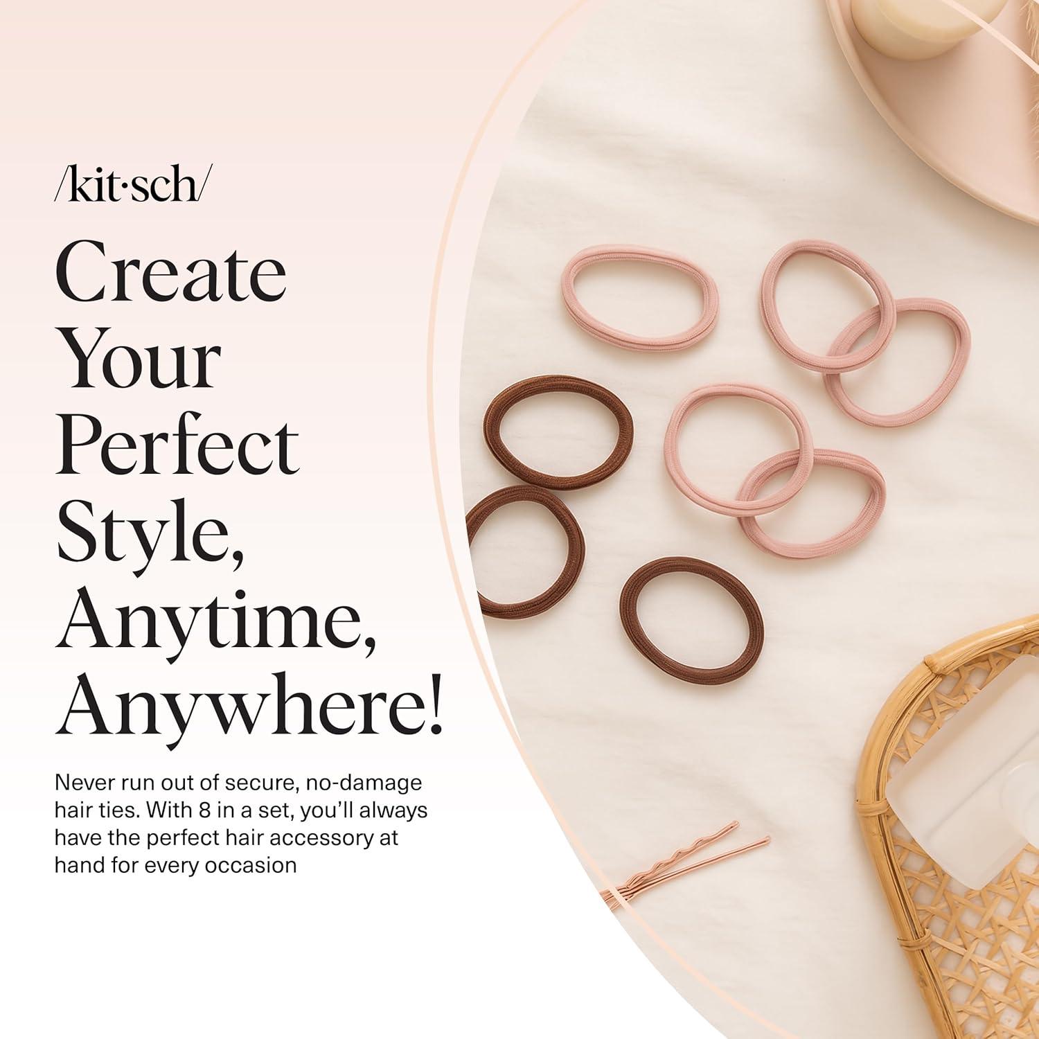 imageKitsch Hair Ties No Damage Strong Stretchy Hair Bands Soft Nylon Ponytail Holders SnagFree Rubber Bands Perfect for Updos amp Braids Ideal Gifts for Women Black 8pcsRosewood Pack of 8