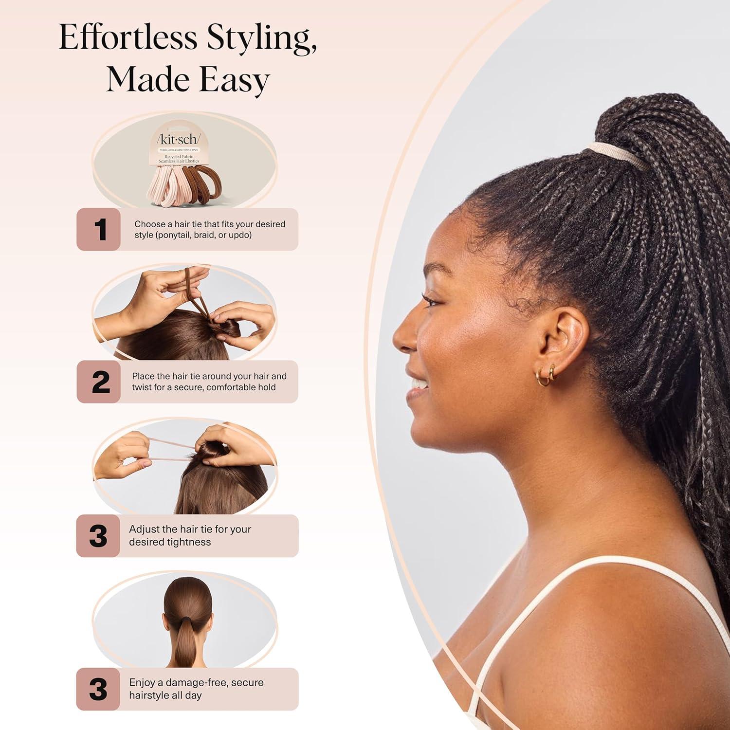 imageKitsch Hair Ties No Damage Strong Stretchy Hair Bands Soft Nylon Ponytail Holders SnagFree Rubber Bands Perfect for Updos amp Braids Ideal Gifts for Women Black 8pcsRosewood Pack of 8