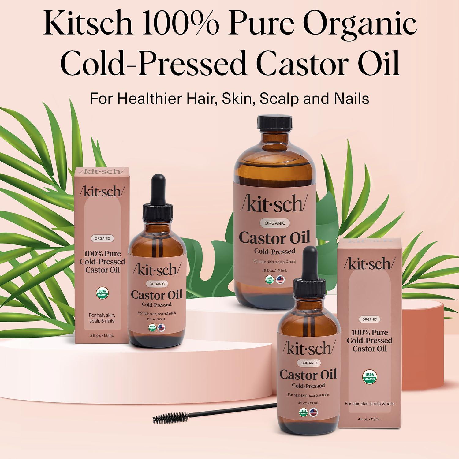 imageKitsch Organic Castor Oil for Hair Growth 100 Pure Castor Oil Organic Cold Pressed Unrefined Glass Bottle for Face Skin Lashes Brows Scalp Nails amp Belly Button Ideal Gifts for Women 16 oz16 Fl Oz Pack of 1