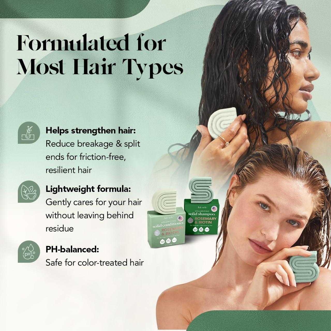 imageKitsch Rosemary amp Biotin Shampoo and Conditioner Set for Hair Growth Strengthening Thickening amp Volumizing Shampoo and Conditioner Bar Paraben Sulfate amp Silicone Free Made in USA 2 pack