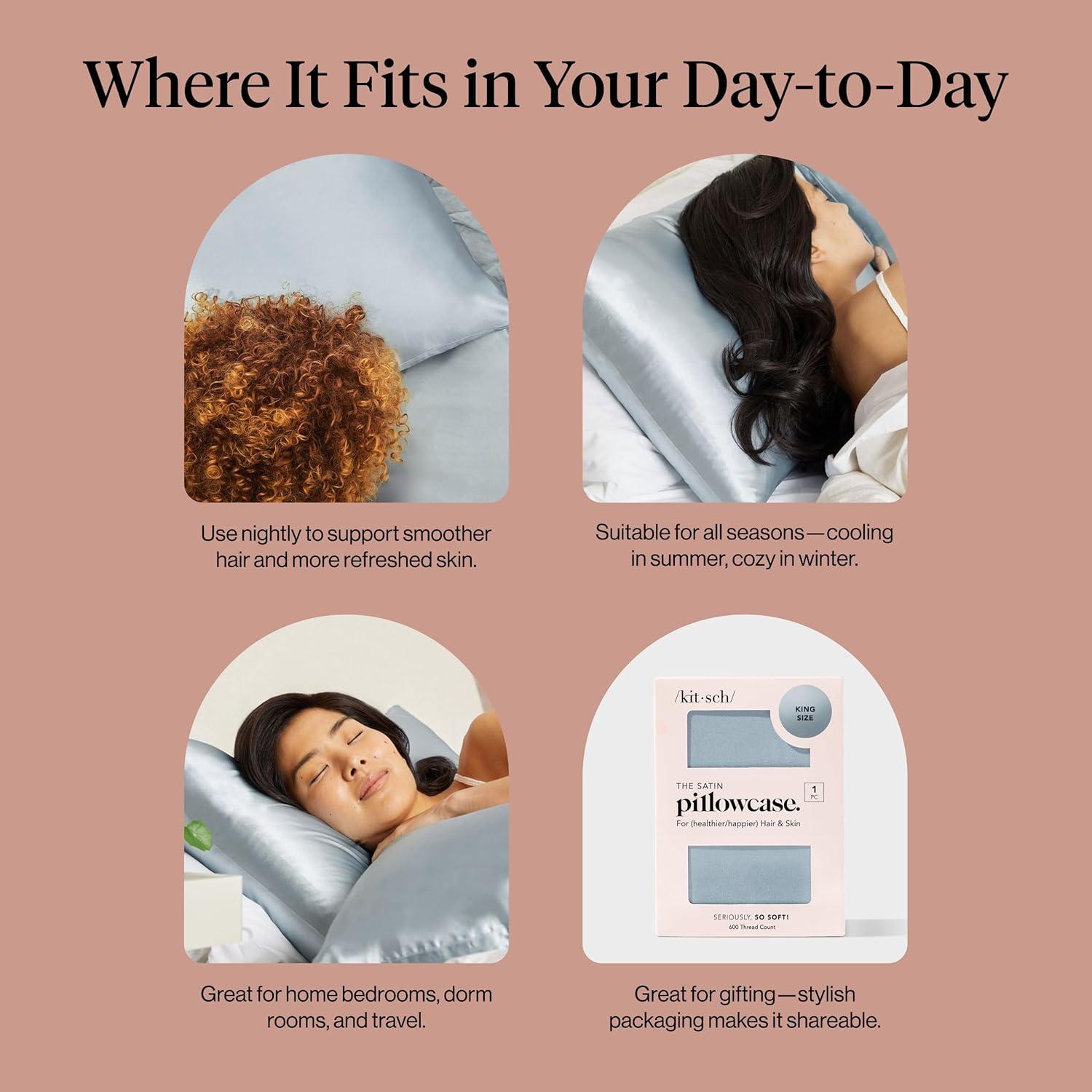 imageKitsch Satin Pillowcase Softer Than Silk Pillow Cases Cooling Pillow Covers King Size Pillow Cases Set of 2 Satin Pillowcase with Zipper for Hair Skin amp Quality Sleep 19x36 Blush 2pcsHaze Blue