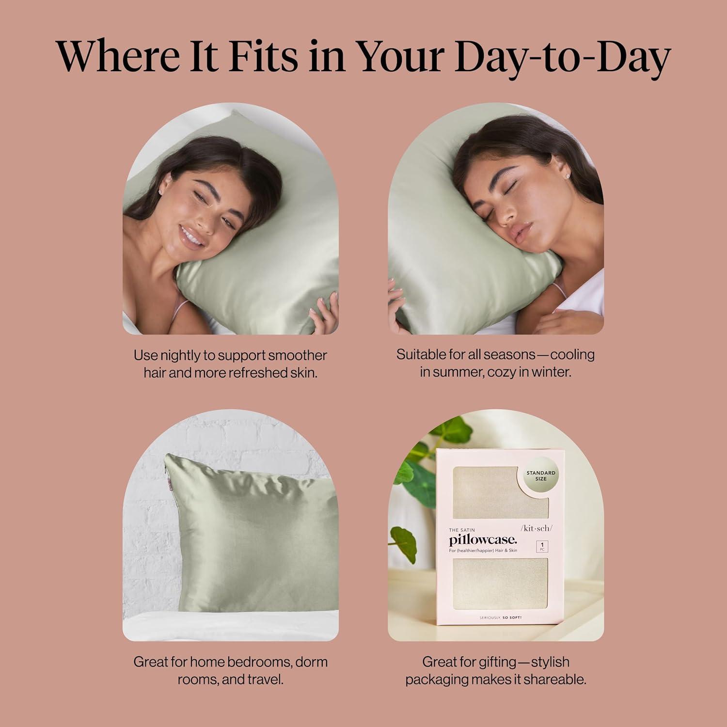 imageKitsch Satin Pillowcase Softer Than Silk Pillow Cases Cooling Pillow Covers King Size Pillow Cases Set of 2 Satin Pillowcase with Zipper for Hair Skin amp Quality Sleep 19x36 Blush 2pcsSage