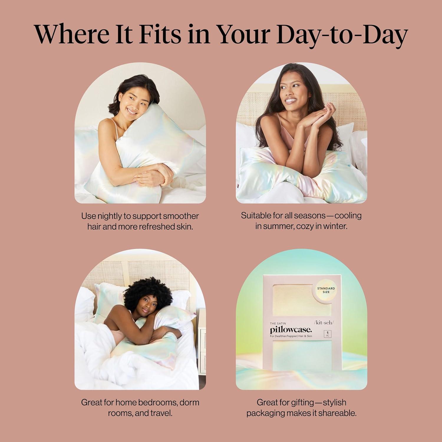 imageKitsch Satin Pillowcase Softer Than Silk Pillow Cases Cooling Pillow Covers King Size Pillow Cases Set of 2 Satin Pillowcase with Zipper for Hair Skin amp Quality Sleep 19x36 Blush 2pcsAura