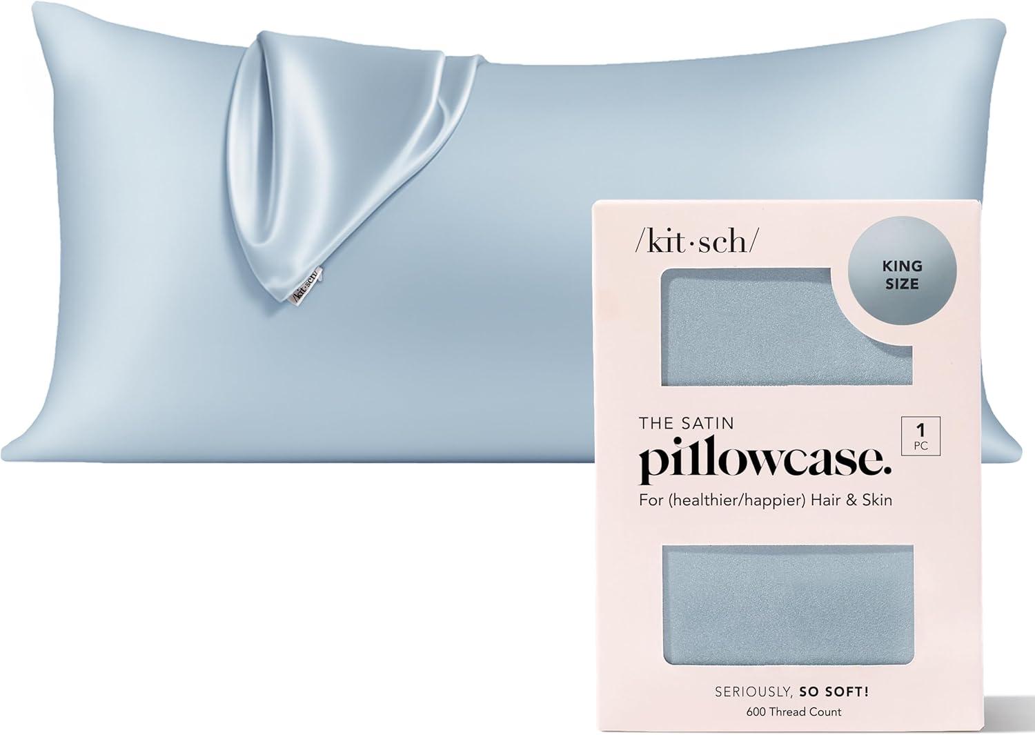 imageKitsch Satin Pillowcase Softer Than Silk Pillow Cases Cooling Pillow Covers King Size Pillow Cases Set of 2 Satin Pillowcase with Zipper for Hair Skin amp Quality Sleep 19x36 Blush 2pcsHaze Blue
