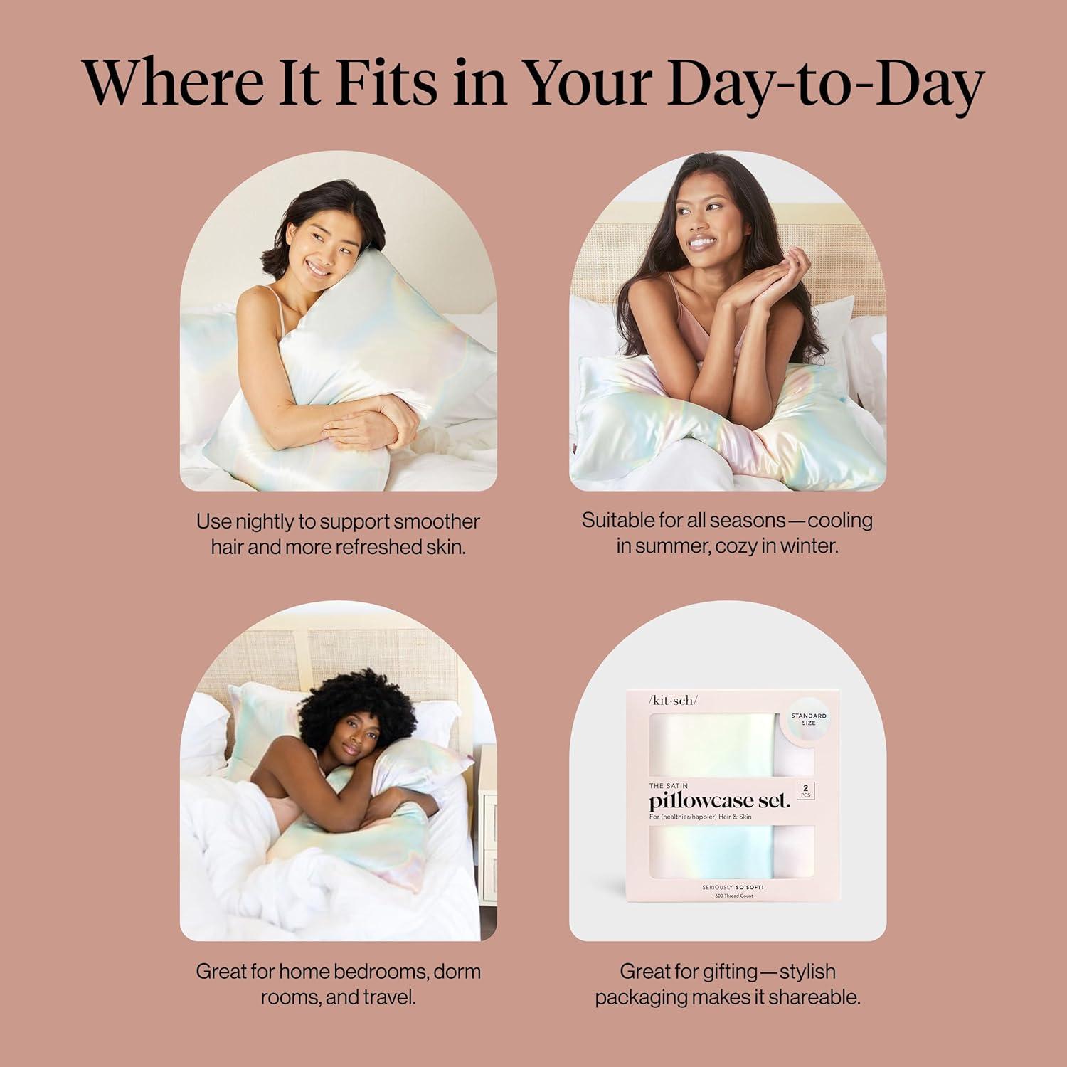 imageKitsch Satin Pillowcase Softer Than Silk Pillow Cases Cooling Pillow Covers King Size Pillow Cases Set of 2 Satin Pillowcase with Zipper for Hair Skin amp Quality Sleep 19x36 Blush 2pcsAura