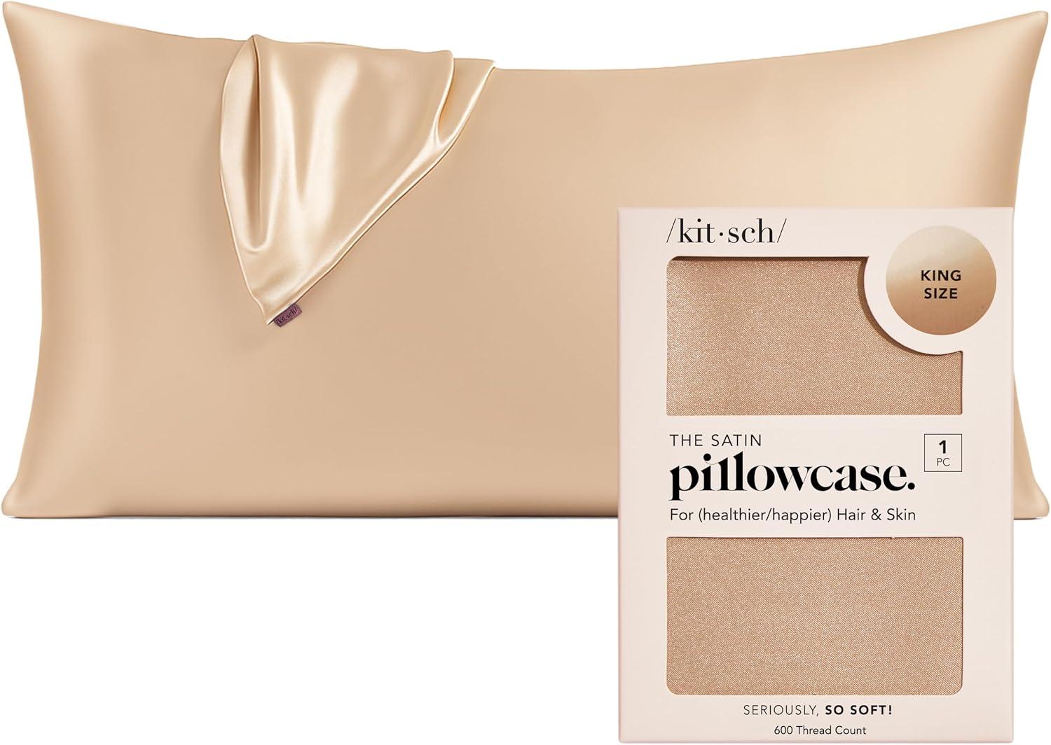 imageKitsch Satin Pillowcase Softer Than Silk Pillow Cases Cooling Pillow Covers King Size Pillow Cases Set of 2 Satin Pillowcase with Zipper for Hair Skin amp Quality Sleep 19x36 Blush 2pcsChampagne