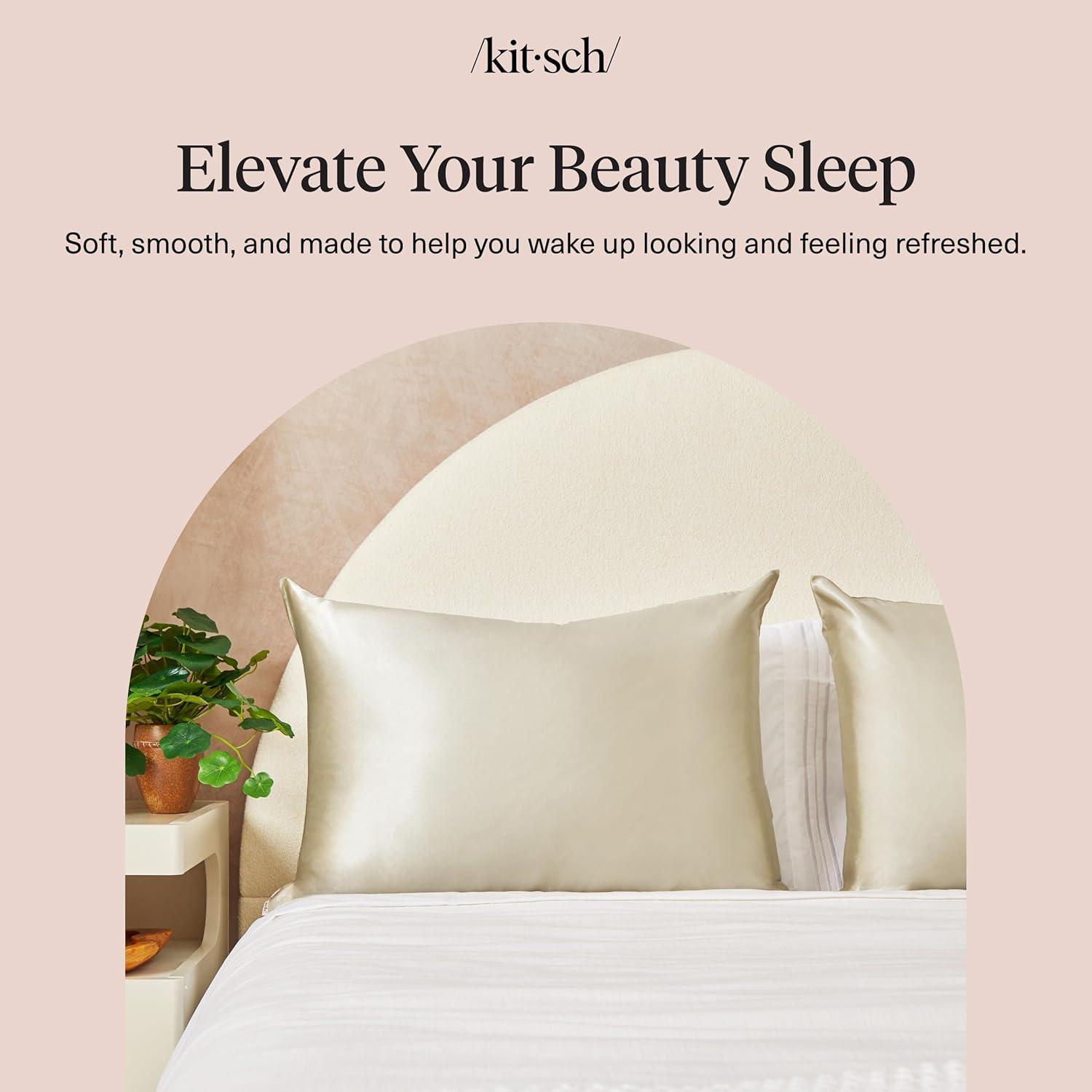 imageKitsch Satin Pillowcase Softer Than Silk Pillow Cases Cooling Pillow Covers King Size Pillow Cases Set of 2 Satin Pillowcase with Zipper for Hair Skin amp Quality Sleep 19x36 Blush 2pcsSage