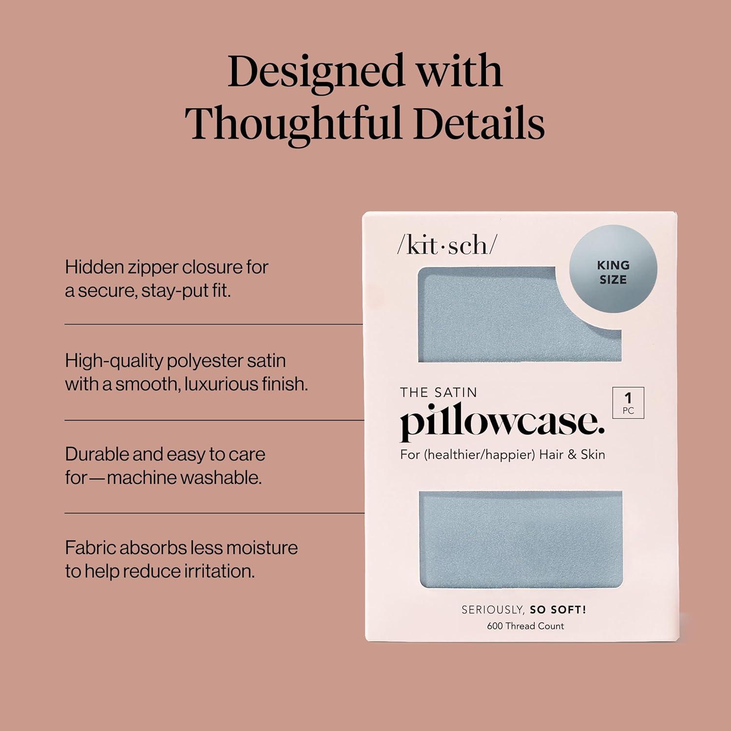 imageKitsch Satin Pillowcase Softer Than Silk Pillow Cases Cooling Pillow Covers King Size Pillow Cases Set of 2 Satin Pillowcase with Zipper for Hair Skin amp Quality Sleep 19x36 Blush 2pcsHaze Blue