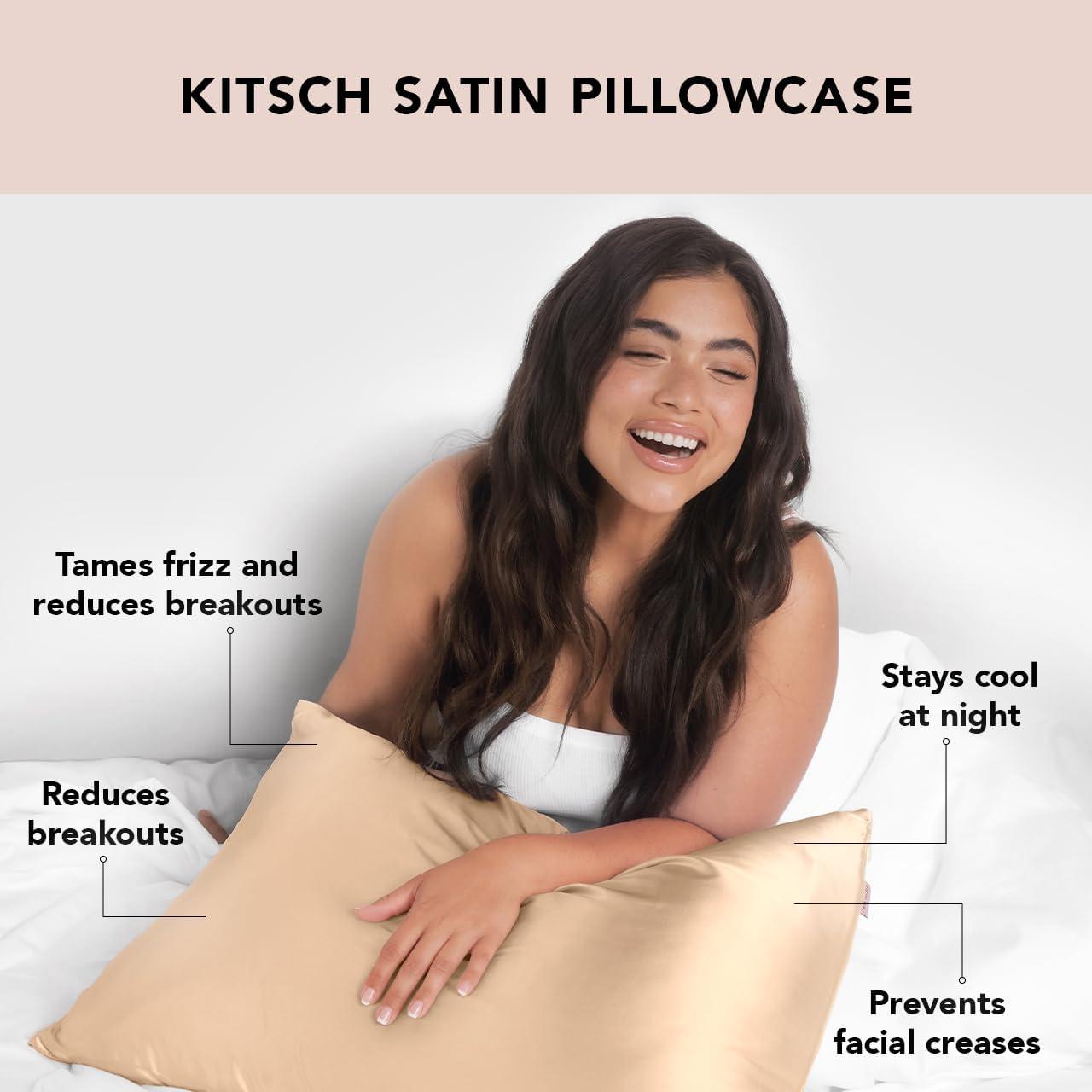 imageKitsch Satin Pillowcase Softer Than Silk Pillow Cases Cooling Pillow Covers King Size Pillow Cases Set of 2 Satin Pillowcase with Zipper for Hair Skin amp Quality Sleep 19x36 Blush 2pcsChampagne