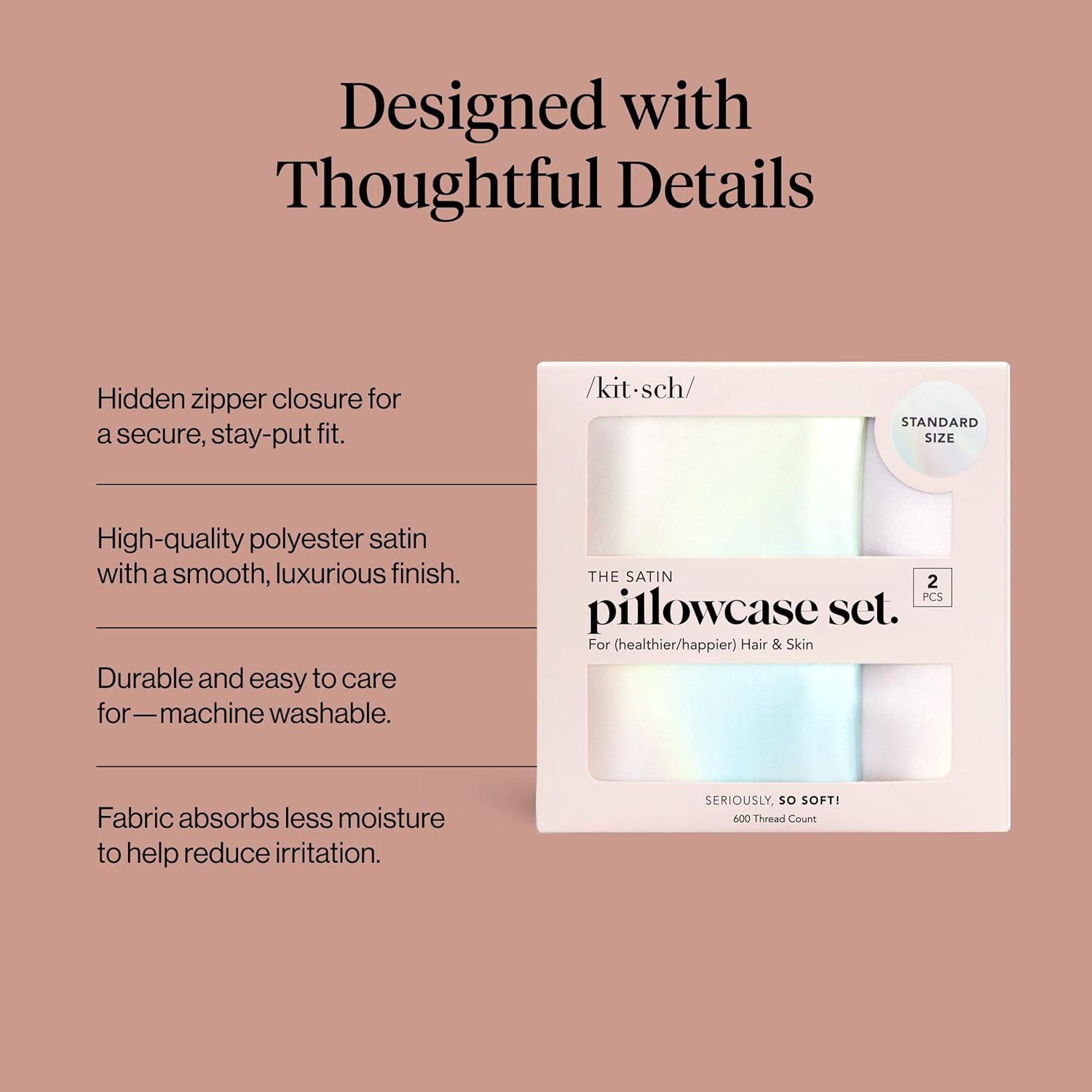 imageKitsch Satin Pillowcase Softer Than Silk Pillow Cases Cooling Pillow Covers King Size Pillow Cases Set of 2 Satin Pillowcase with Zipper for Hair Skin amp Quality Sleep 19x36 Blush 2pcsAura