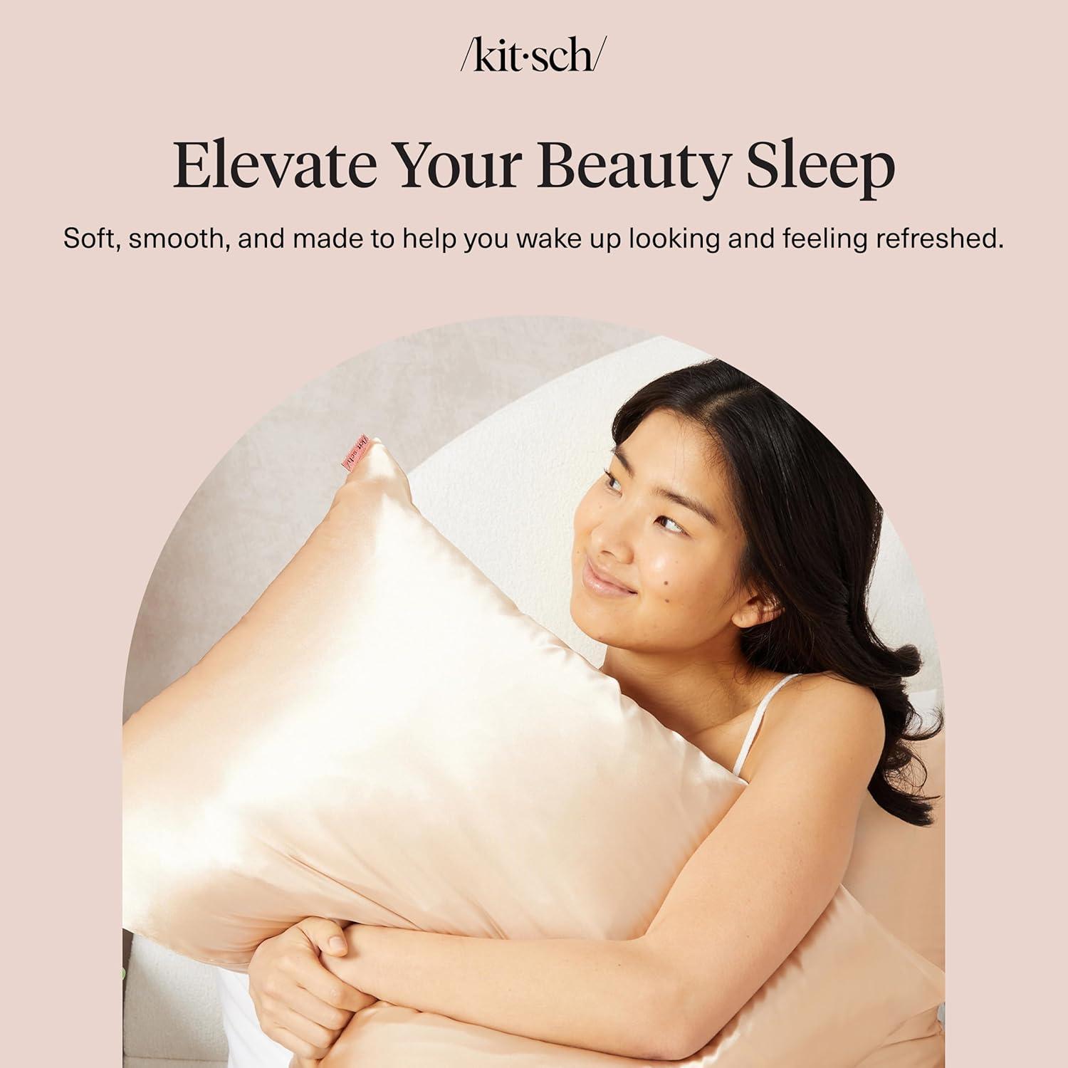 imageKitsch Satin Pillowcase Softer Than Silk Pillow Cases Cooling Pillow Covers King Size Pillow Cases Set of 2 Satin Pillowcase with Zipper for Hair Skin amp Quality Sleep 19x36 Blush 2pcsChampagne